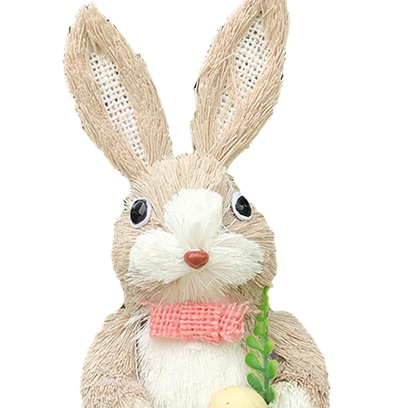 Straw Rabbit Statue Cute Decorative Animal Sculpture for Desk Office Bedroom Style D