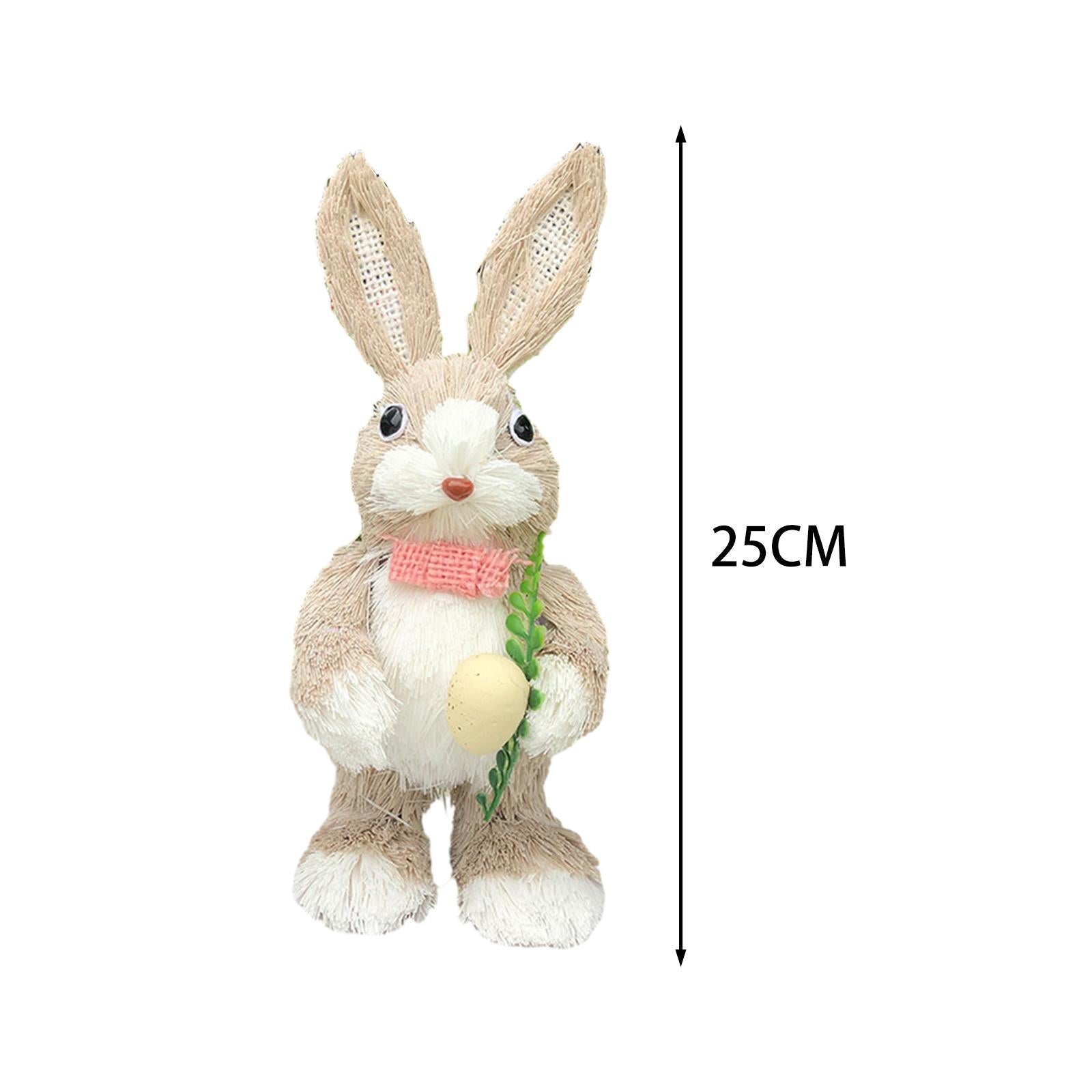 Straw Rabbit Statue Cute Decorative Animal Sculpture for Desk Office Bedroom Style D