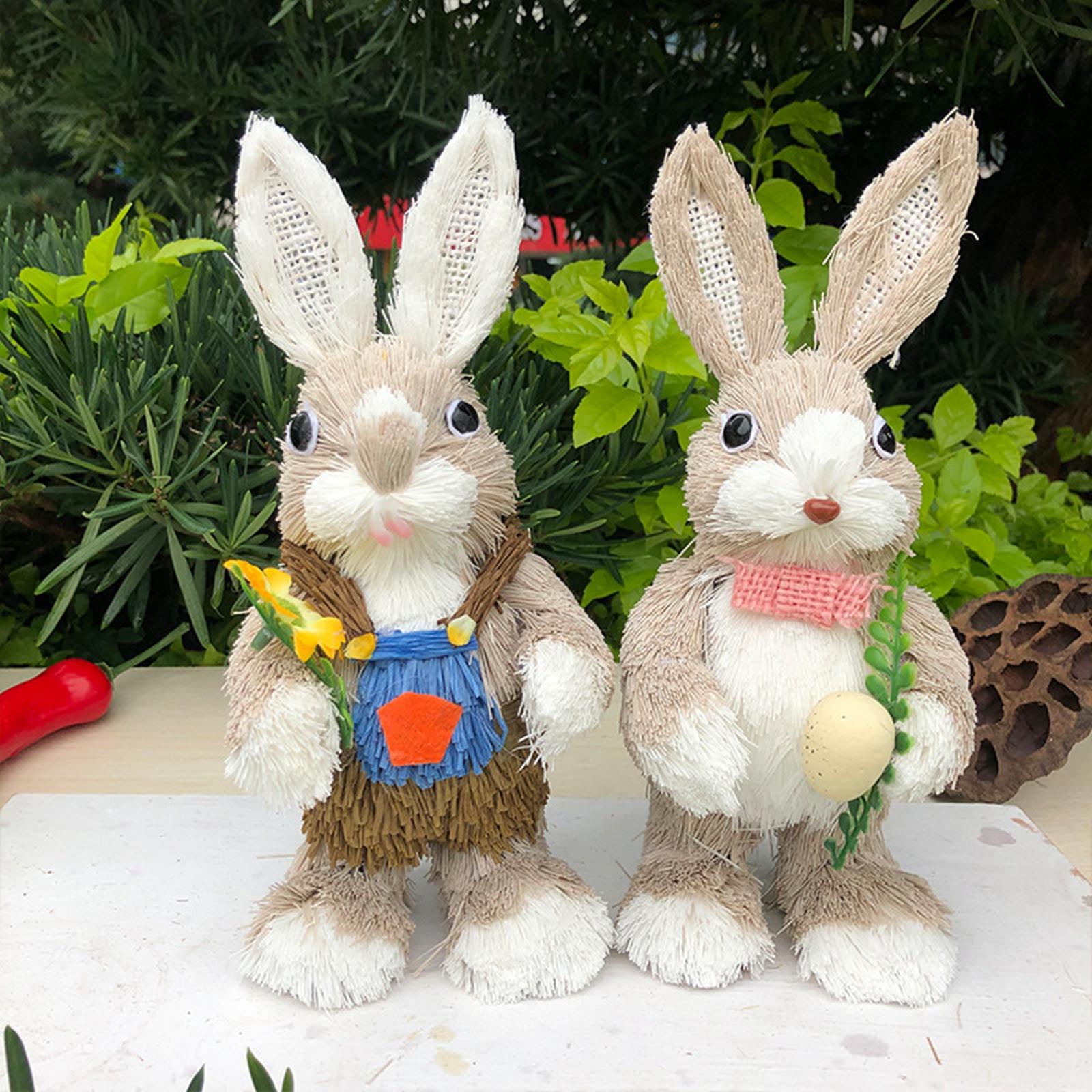 Straw Rabbit Statue Cute Decorative Animal Sculpture for Desk Office Bedroom Style D