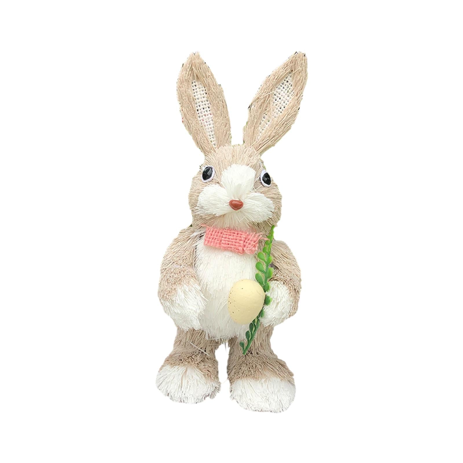 Straw Rabbit Statue Cute Decorative Animal Sculpture for Desk Office Bedroom Style D