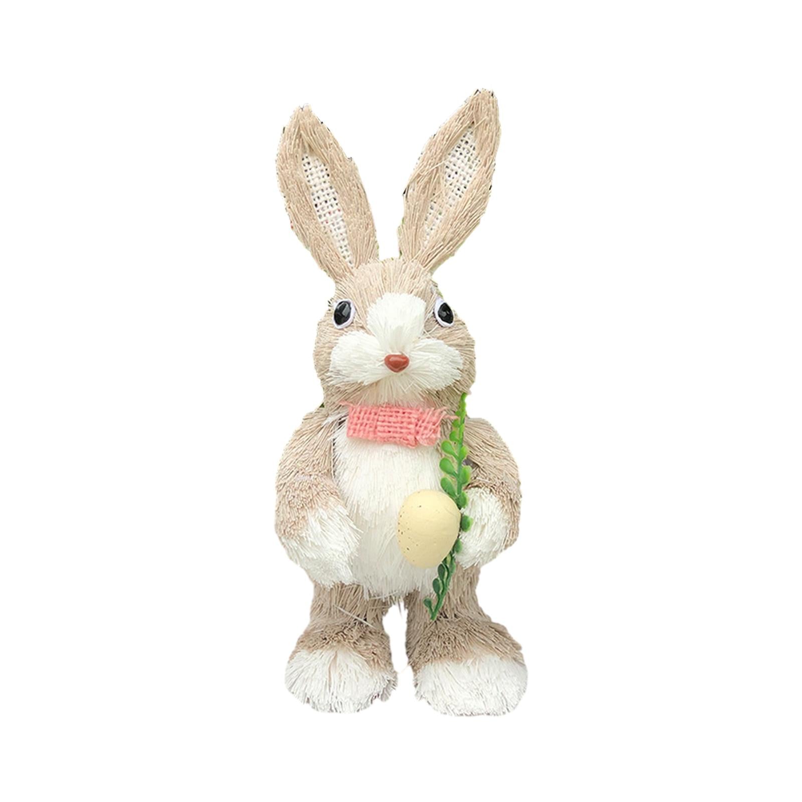 Straw Rabbit Statue Cute Decorative Animal Sculpture for Desk Office Bedroom Style D