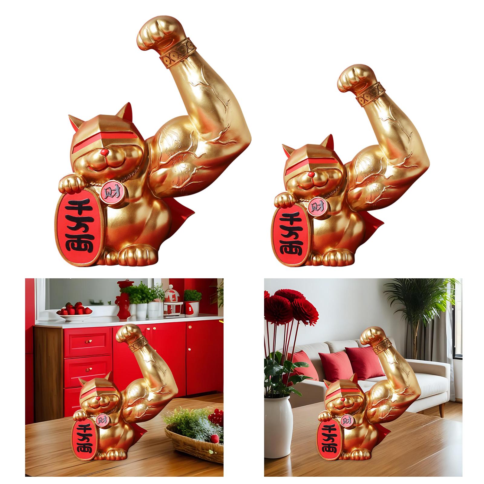 Lucky Cat Figurine Cartoon Animal Sculpture for Centerpiece Fireplace Office L