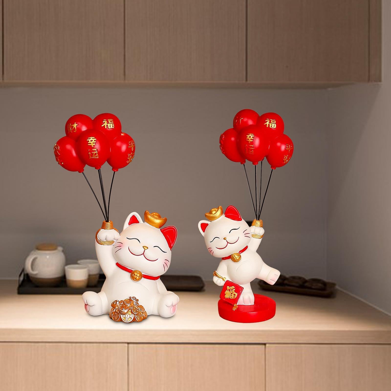 Lucky Cat Statue Desktop Ornament for Entrance Cabinet Centerpiece Fireplace Style A