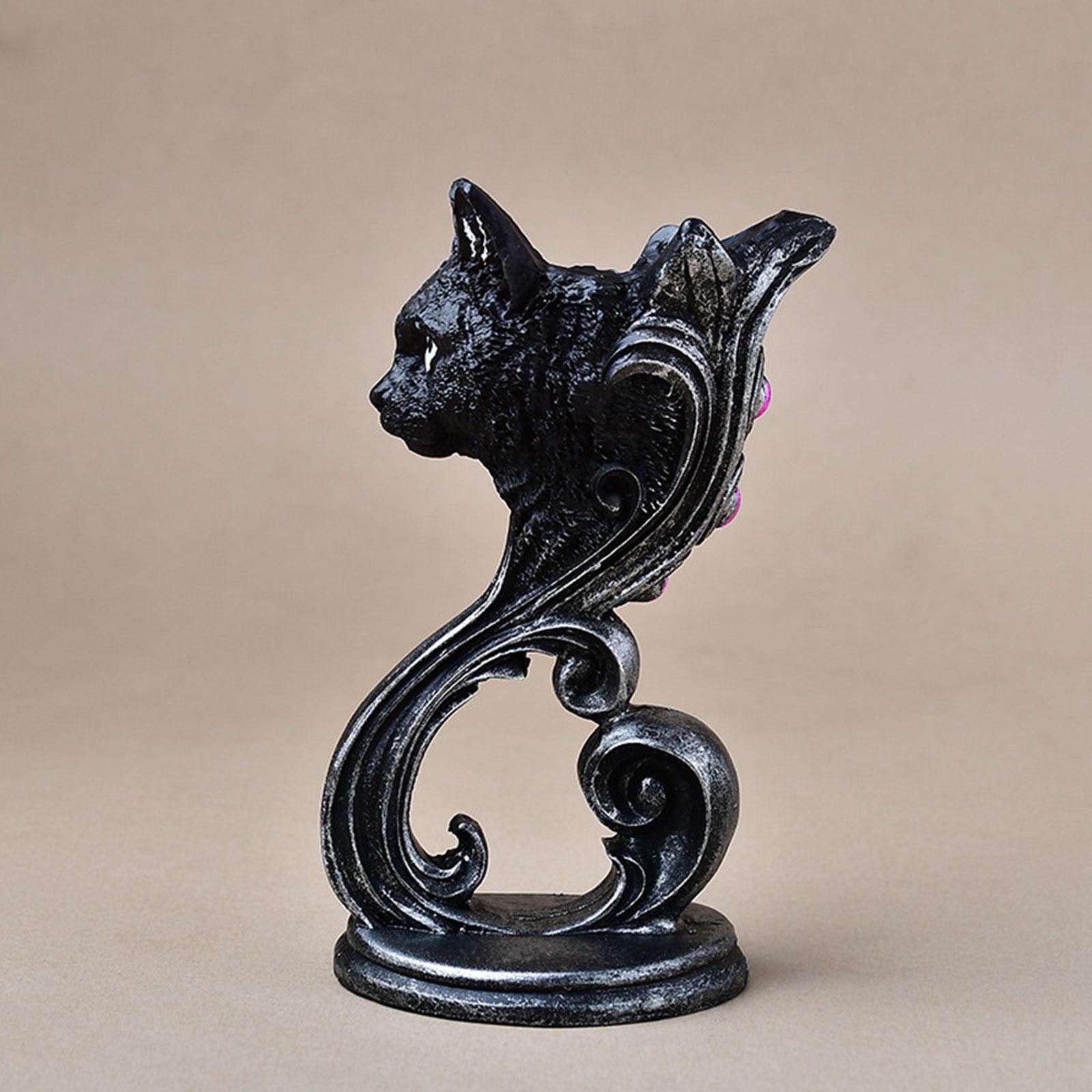 Black Cat Statue Sphere Ball Stand Desktop Ornament for Fireplace Table Desk