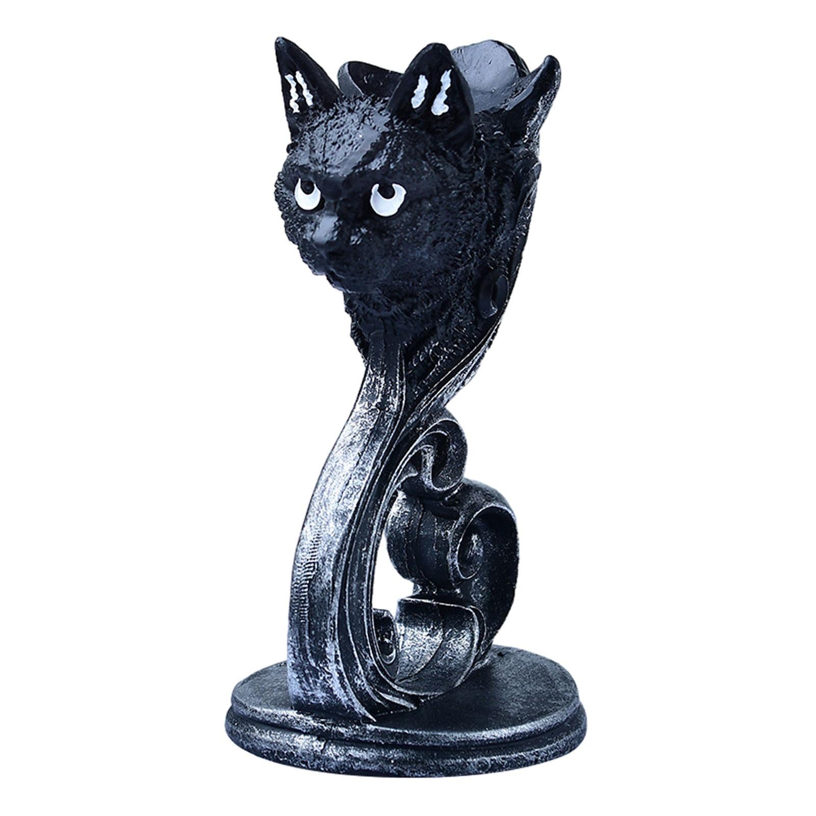 Black Cat Statue Sphere Ball Stand Desktop Ornament for Fireplace Table Desk
