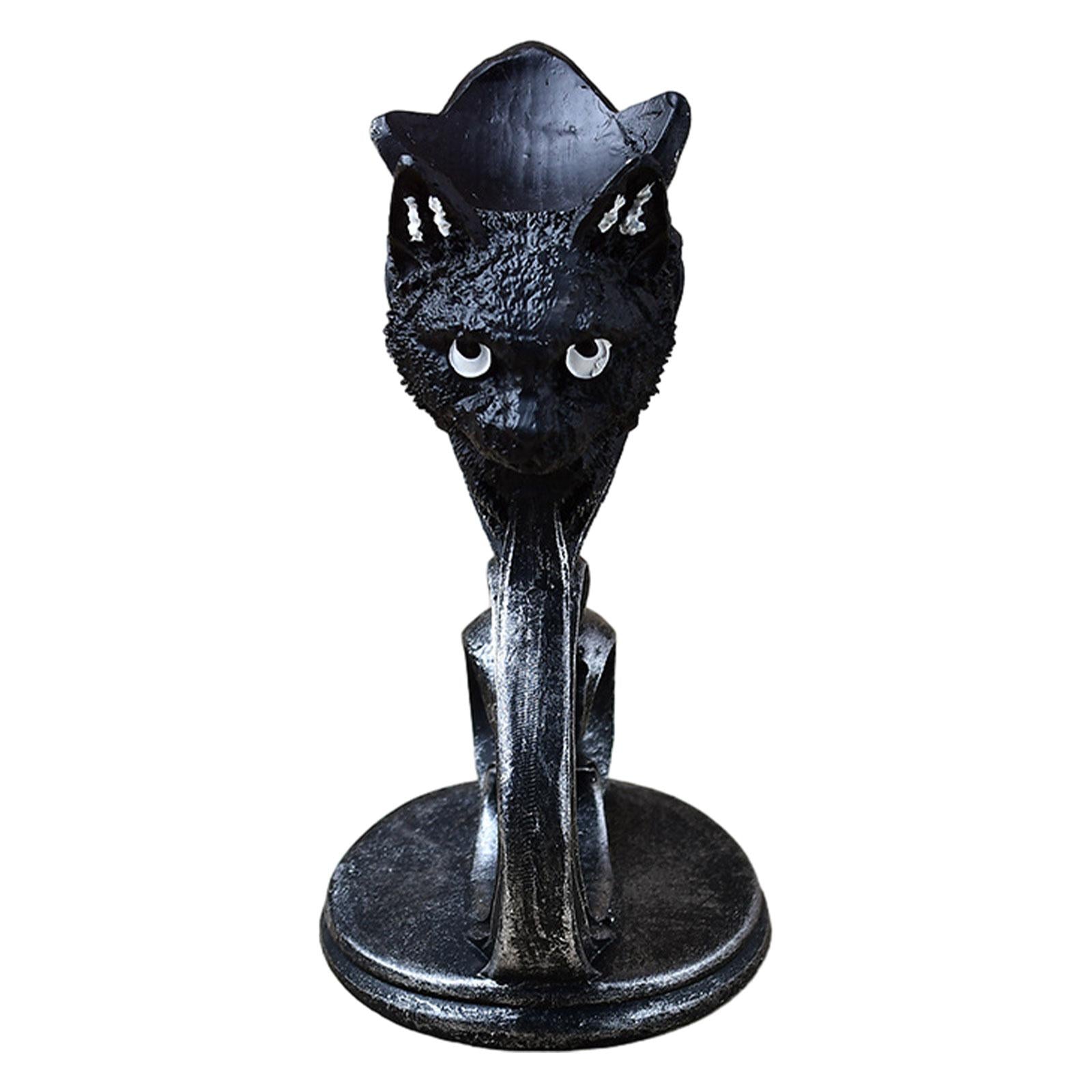 Black Cat Statue Sphere Ball Stand Desktop Ornament for Fireplace Table Desk