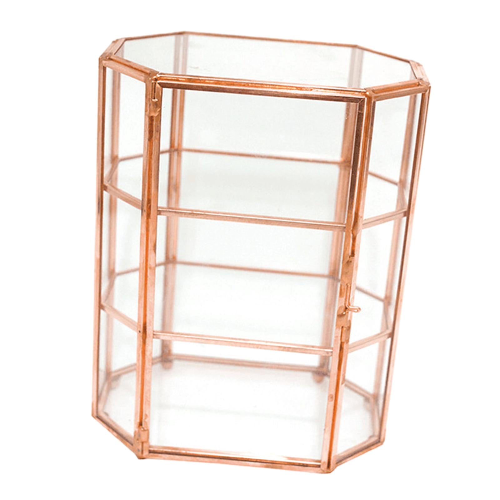 Clear Glass Jewelry Box Storage Vanity Lidded Box for Rings Necklace Earring rose gold