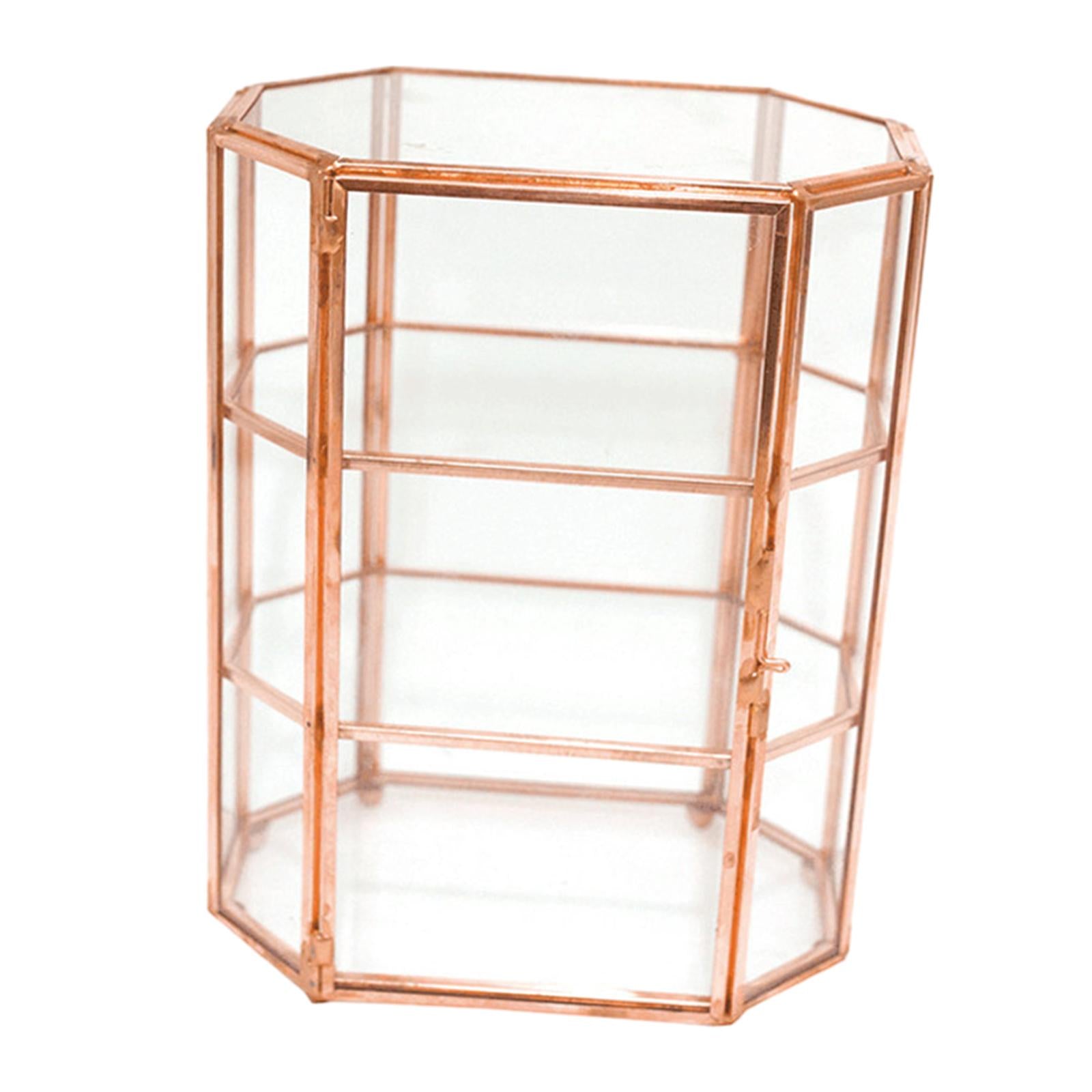 Clear Glass Jewelry Box Storage Vanity Lidded Box for Rings Necklace Earring rose gold