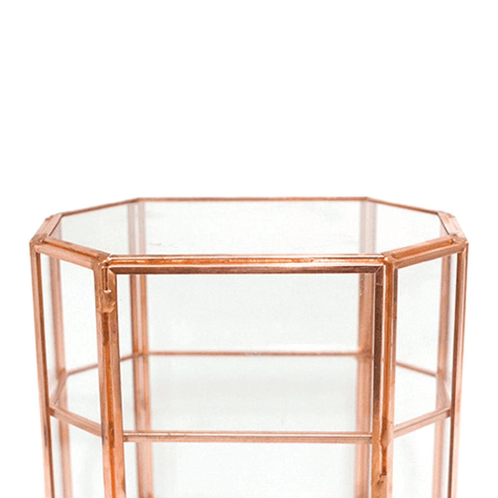 Clear Glass Jewelry Box Storage Vanity Lidded Box for Rings Necklace Earring rose gold