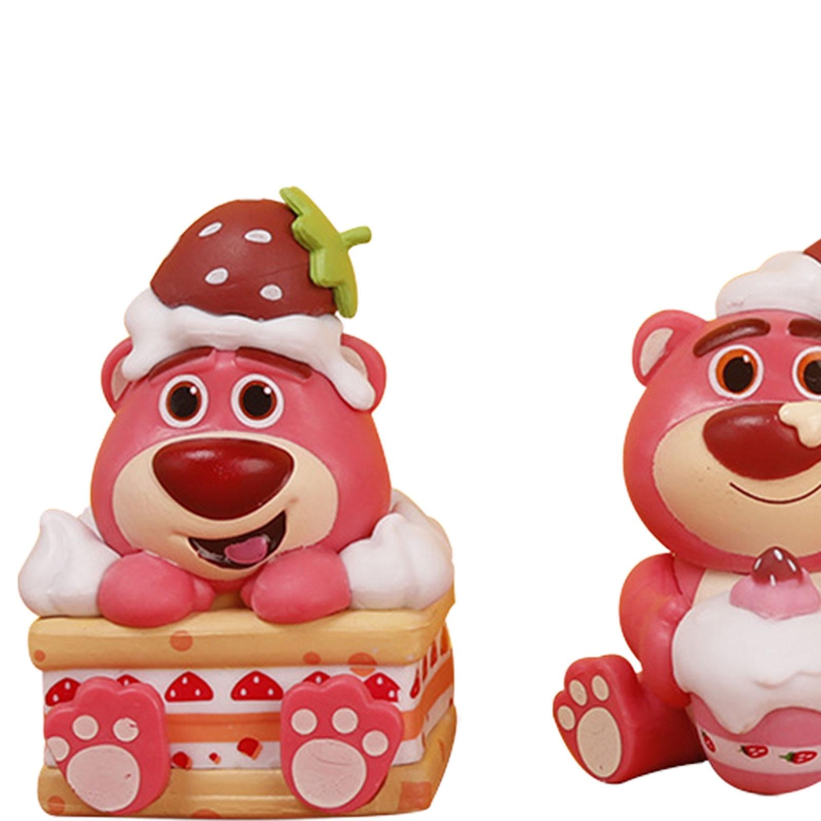 6Pcs Animal Statue Crafts Strawberry Bear Statue for Bedroom Office Cabinets