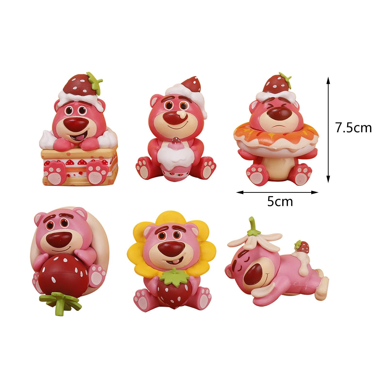 6Pcs Animal Statue Crafts Strawberry Bear Statue for Bedroom Office Cabinets
