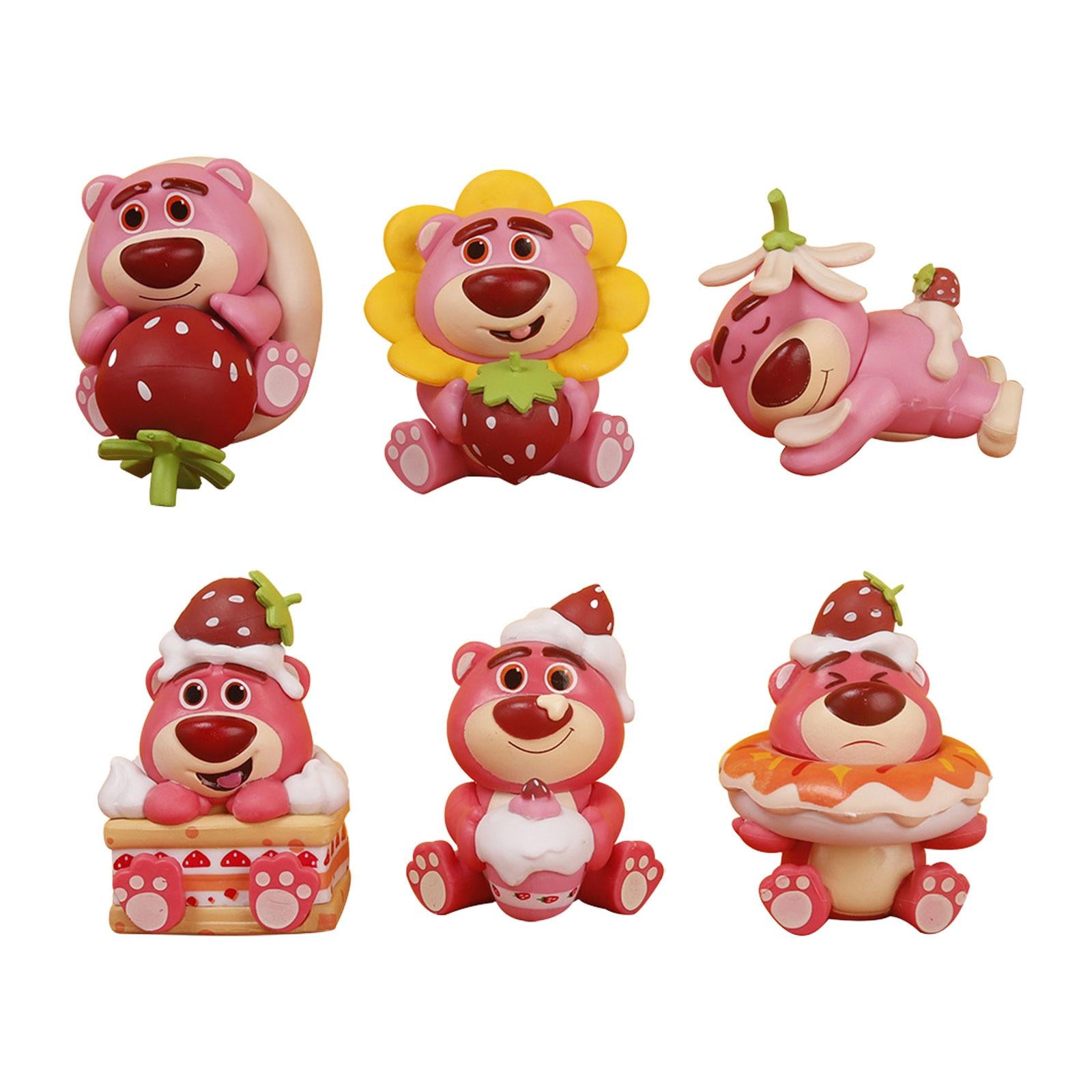 6Pcs Animal Statue Crafts Strawberry Bear Statue for Bedroom Office Cabinets