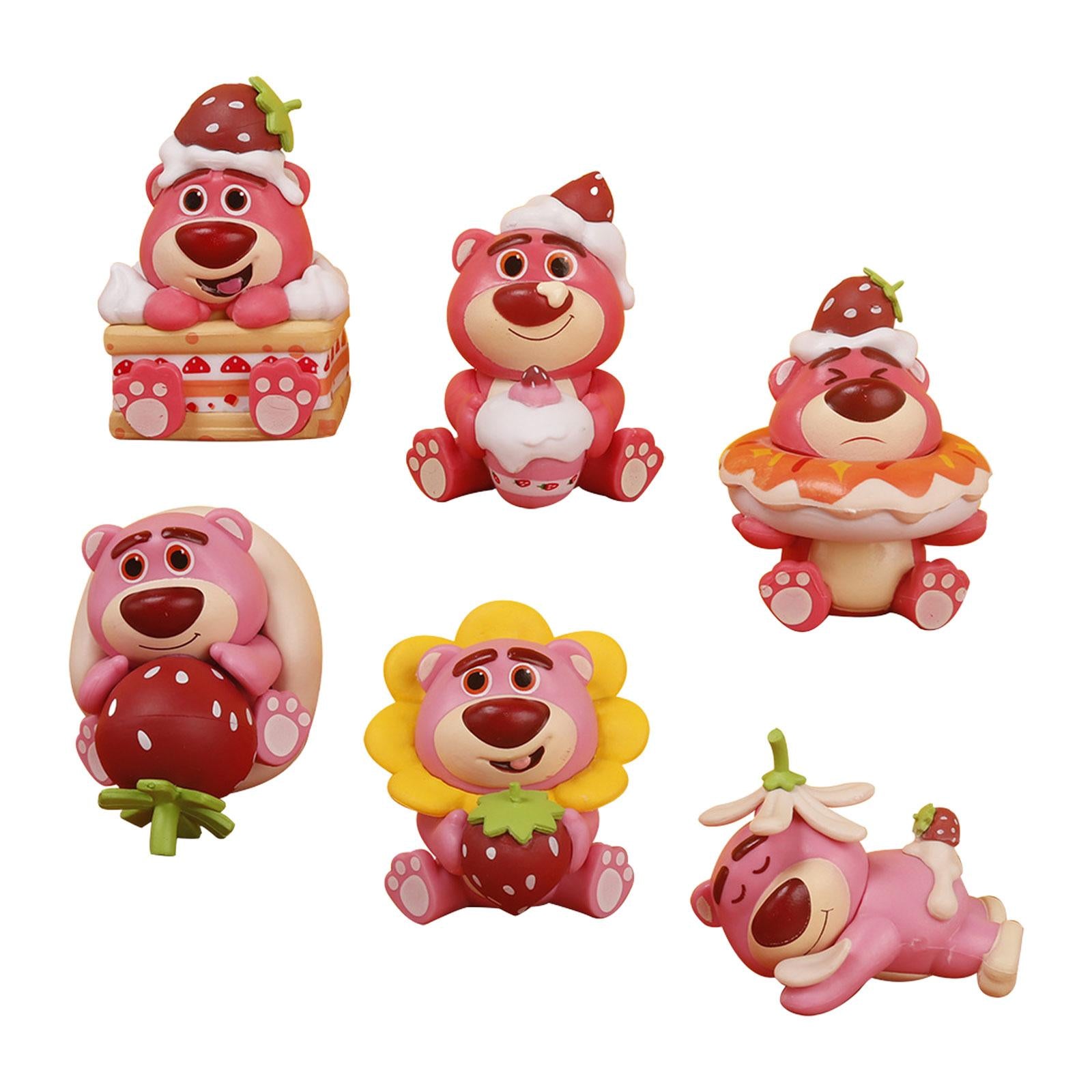 6Pcs Animal Statue Crafts Strawberry Bear Statue for Bedroom Office Cabinets