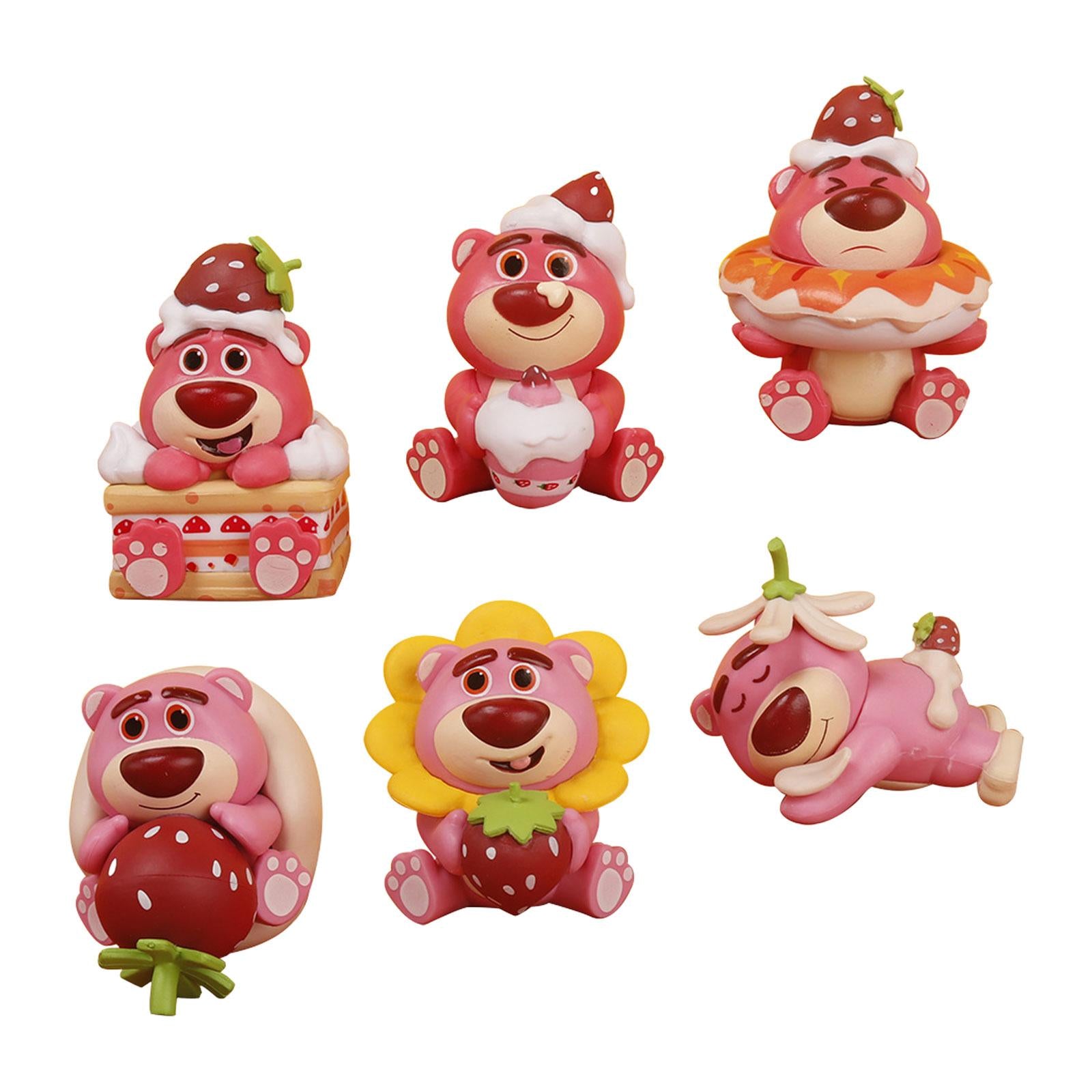 6Pcs Animal Statue Crafts Strawberry Bear Statue for Bedroom Office Cabinets