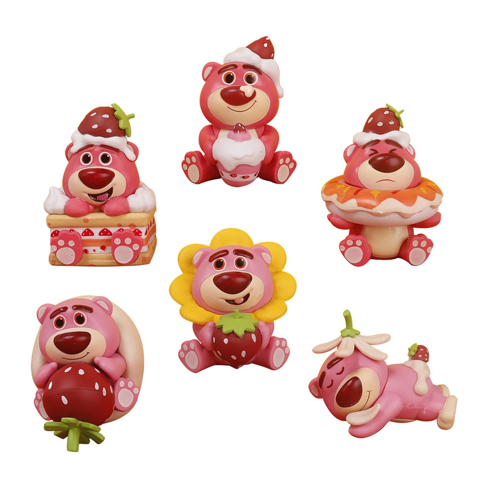 6Pcs Animal Statue Crafts Strawberry Bear Statue for Bedroom Office Cabinets