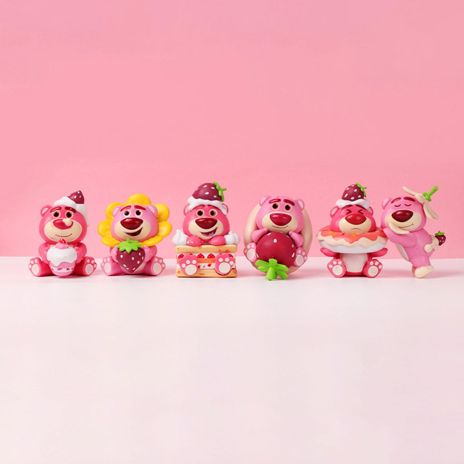 6Pcs Animal Statue Crafts Strawberry Bear Statue for Bedroom Office Cabinets