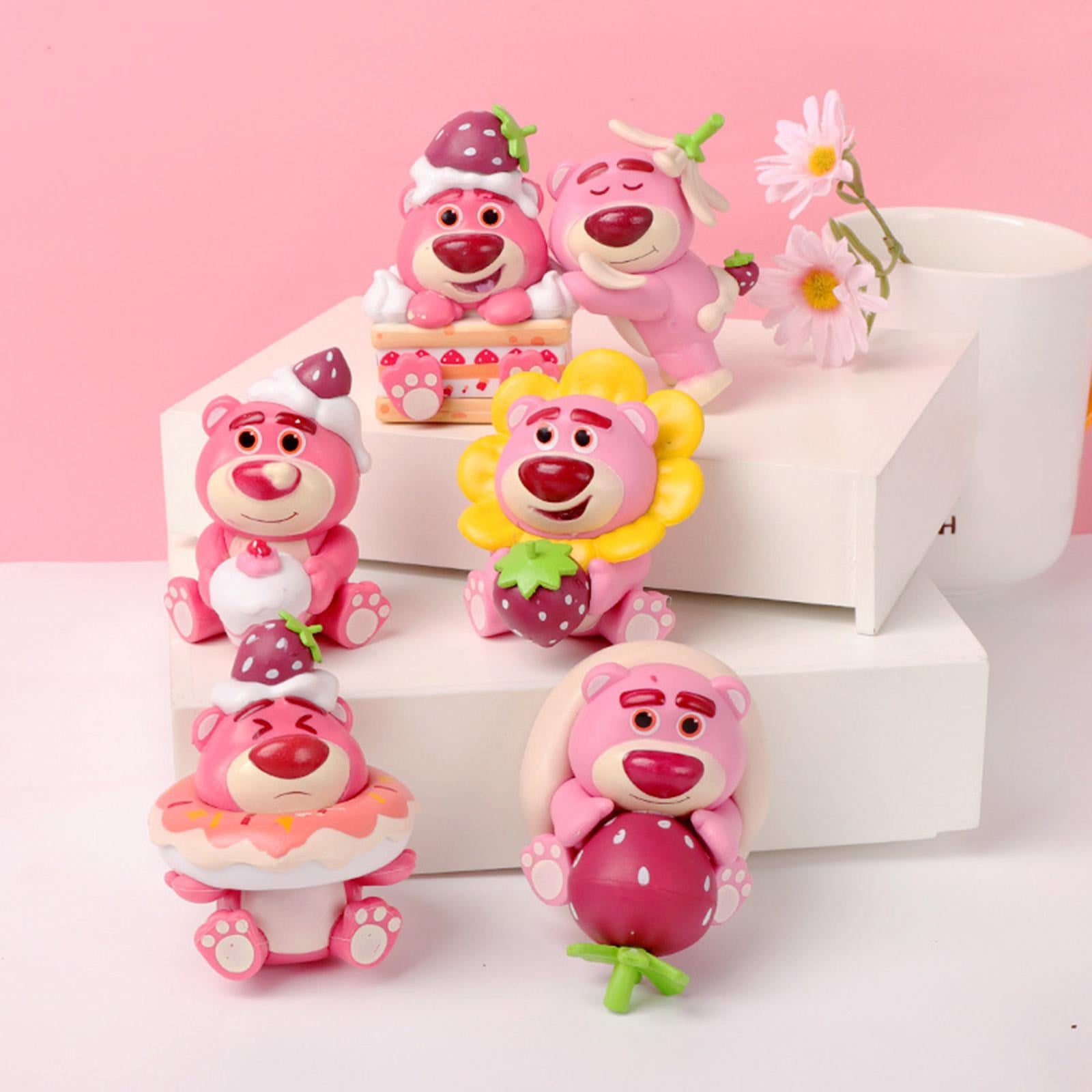 6Pcs Animal Statue Crafts Strawberry Bear Statue for Bedroom Office Cabinets