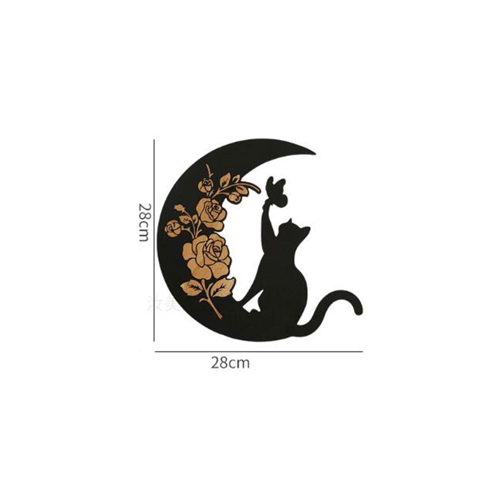Wooden Moon Cat Wall Decor for Restaurant Birthday Gift Living Room Style A