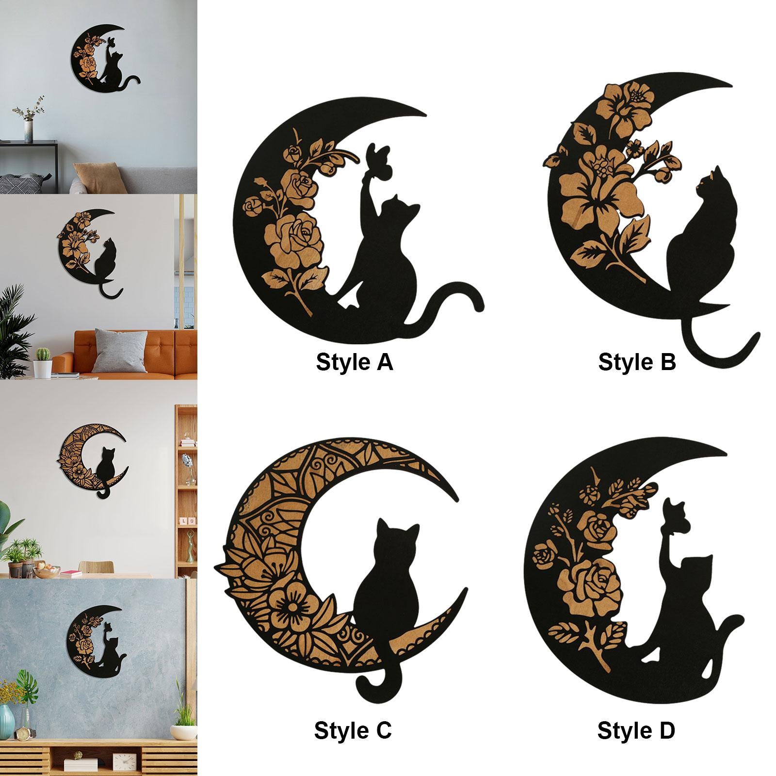 Wooden Moon Cat Wall Decor for Restaurant Birthday Gift Living Room Style A