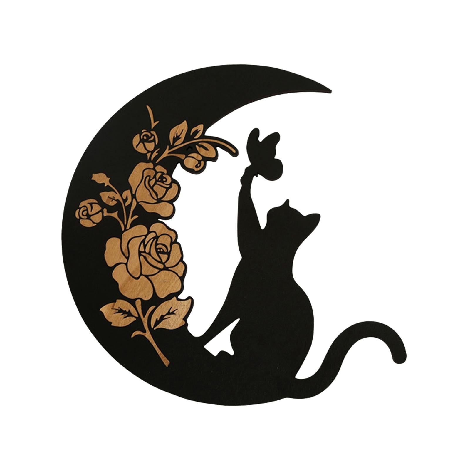 Wooden Moon Cat Wall Decor for Restaurant Birthday Gift Living Room Style A