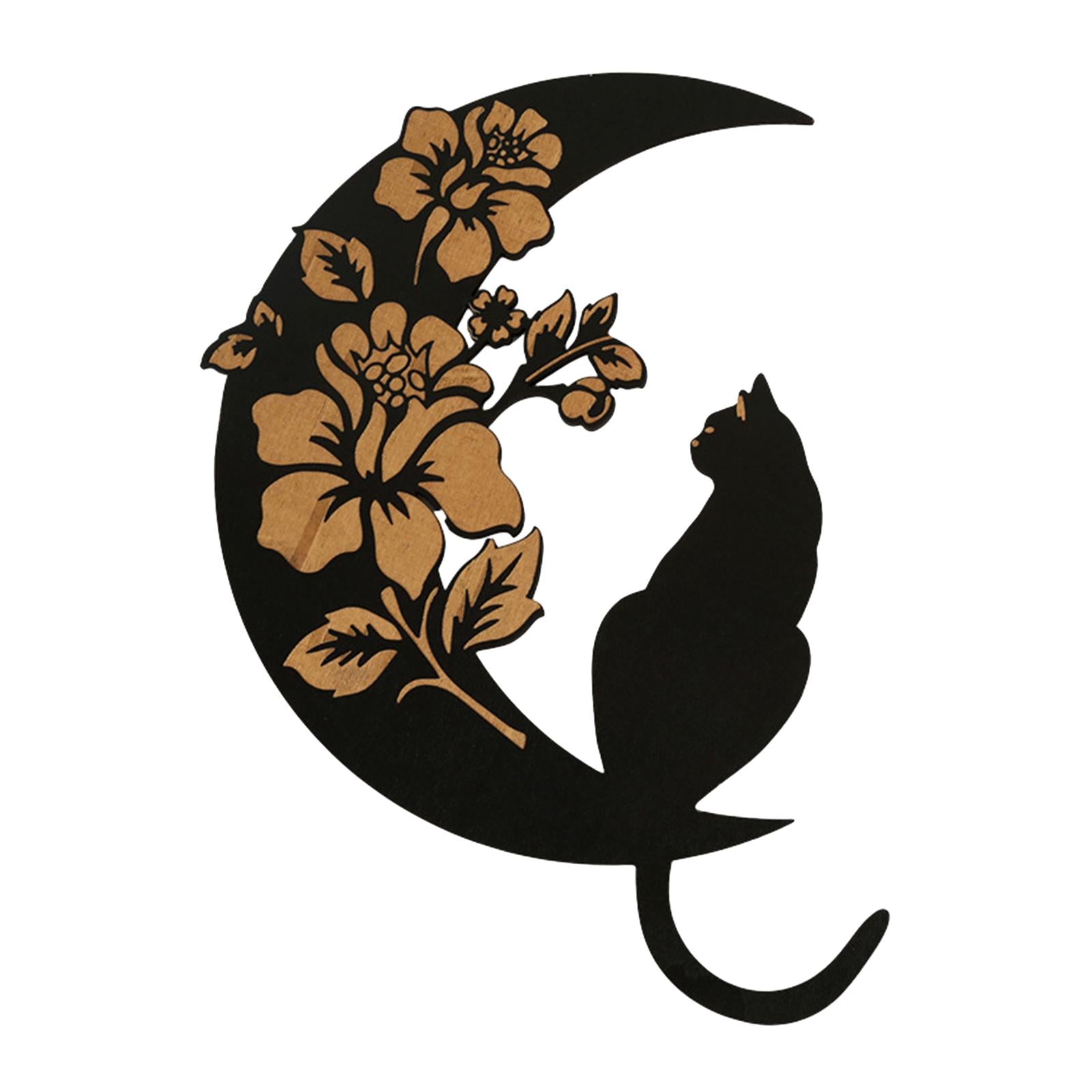 Wooden Moon Cat Wall Decor for Restaurant Birthday Gift Living Room Style B