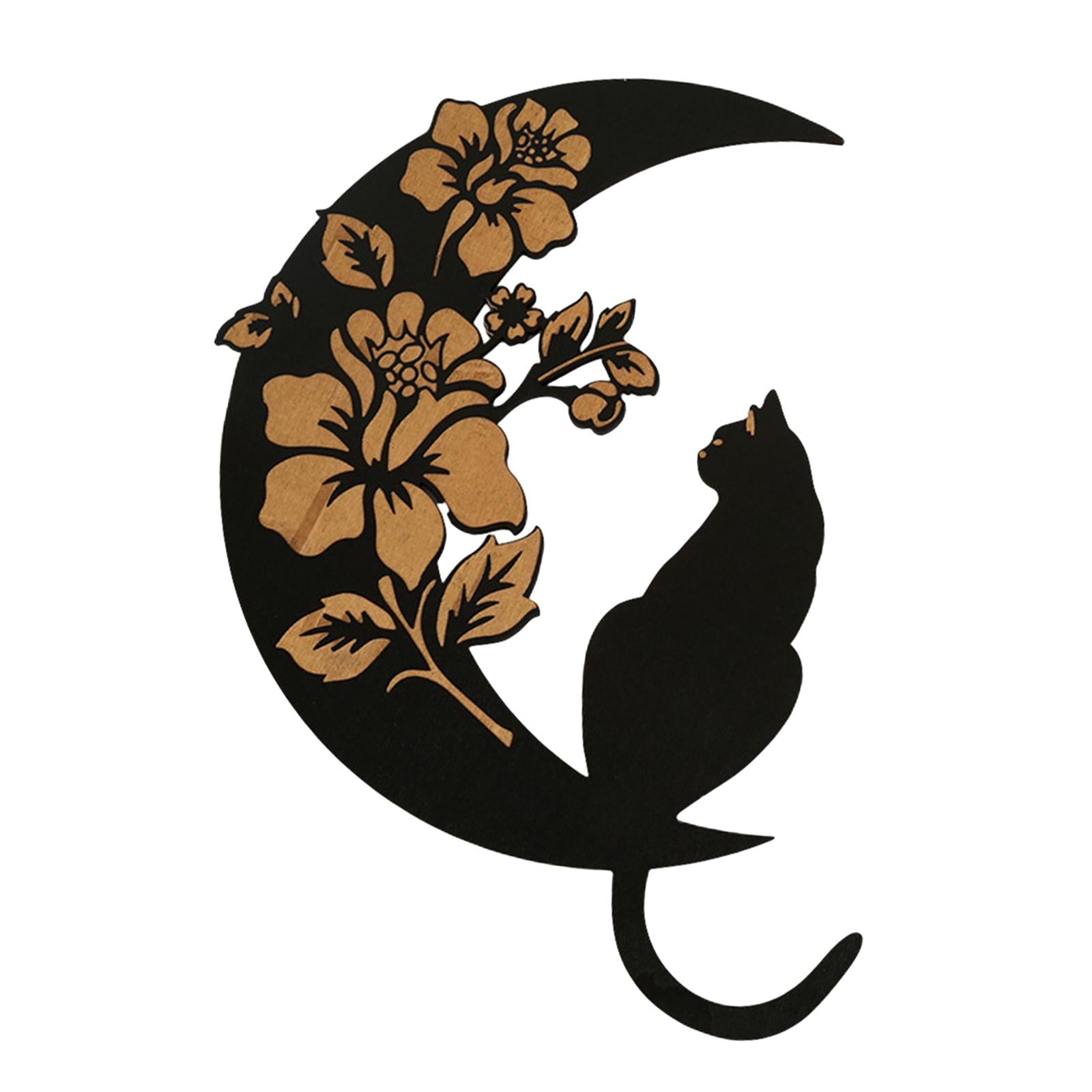 Wooden Moon Cat Wall Decor for Restaurant Birthday Gift Living Room Style B