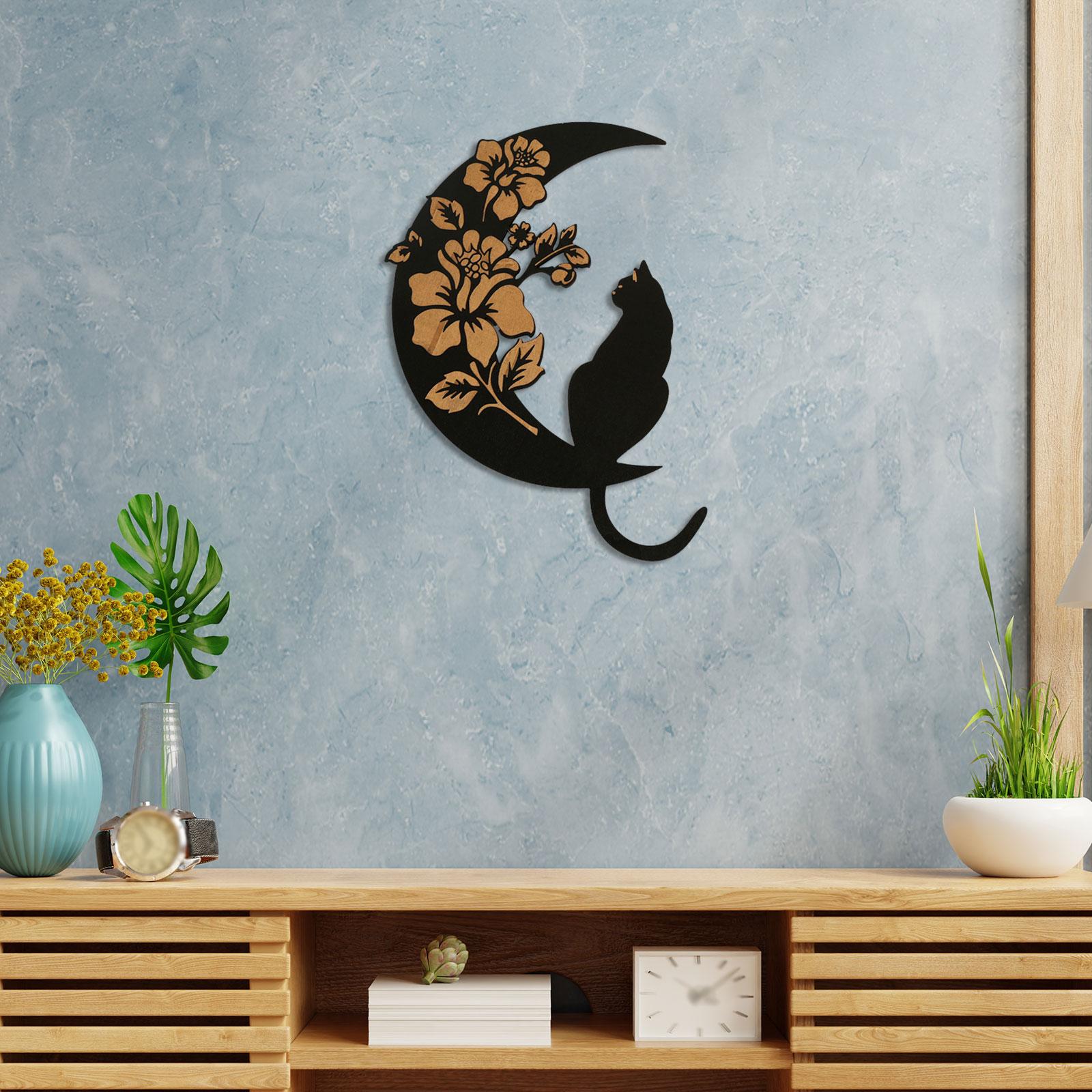 Wooden Moon Cat Wall Decor for Restaurant Birthday Gift Living Room Style B