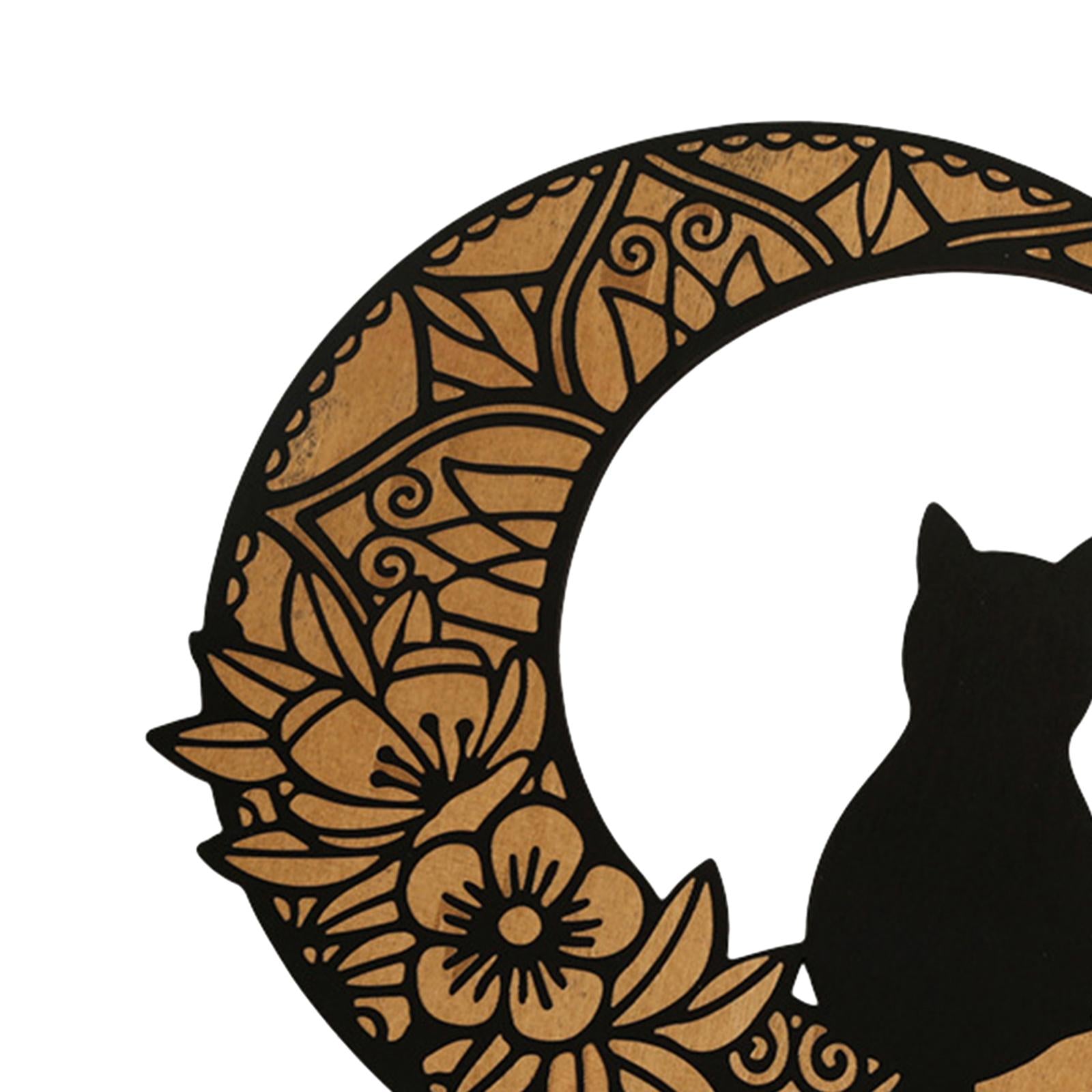 Wooden Moon Cat Wall Decor for Restaurant Birthday Gift Living Room Style C