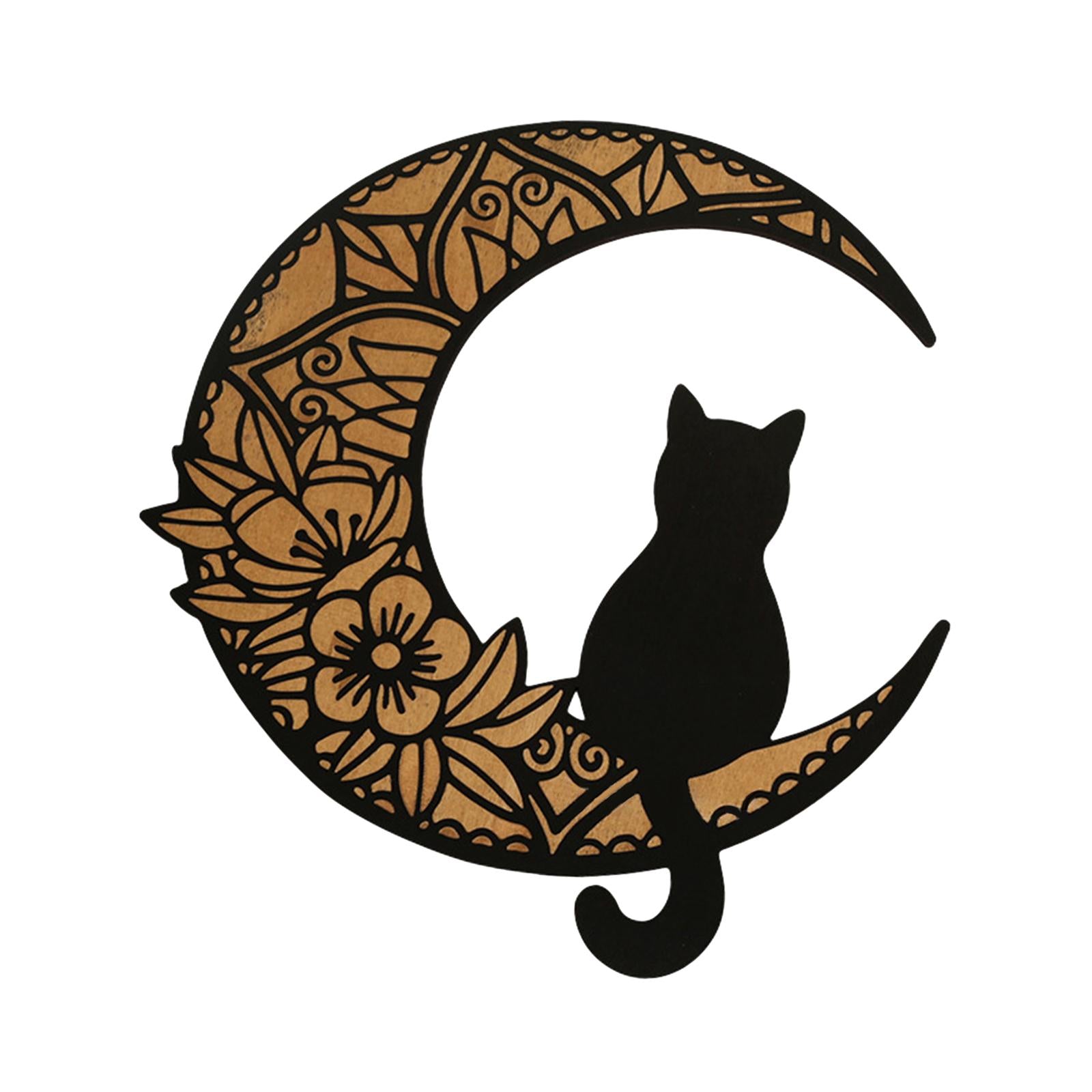Wooden Moon Cat Wall Decor for Restaurant Birthday Gift Living Room Style C