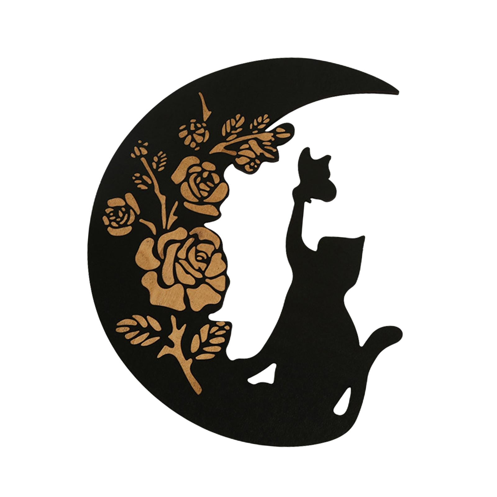 Wooden Moon Cat Wall Decor for Restaurant Birthday Gift Living Room Style D