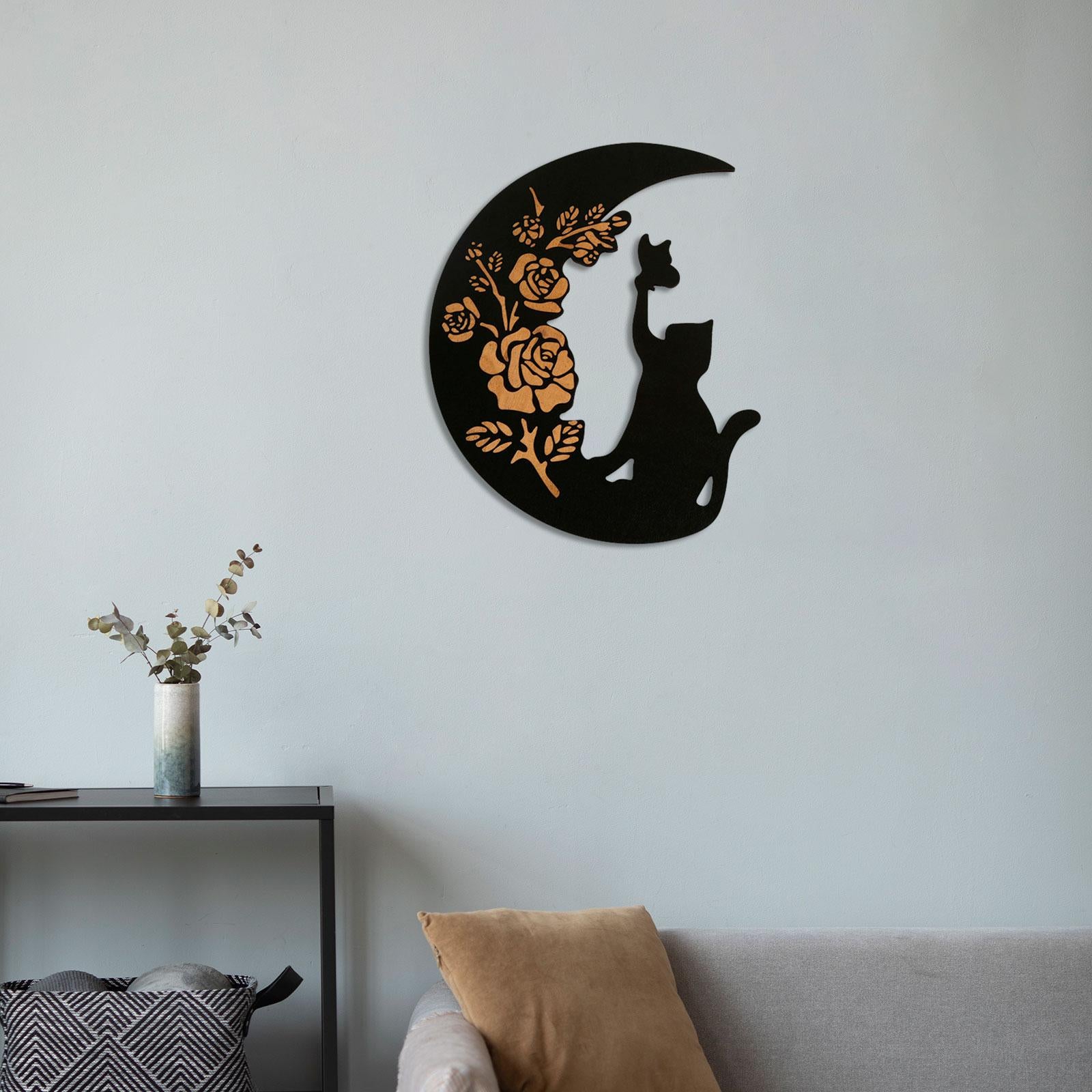 Wooden Moon Cat Wall Decor for Restaurant Birthday Gift Living Room Style D