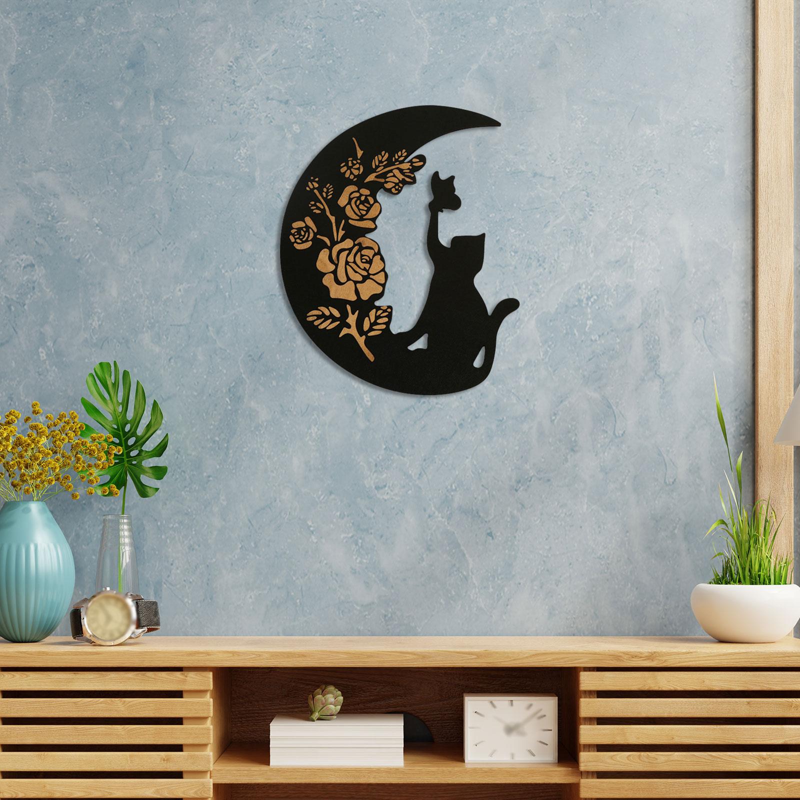 Wooden Moon Cat Wall Decor for Restaurant Birthday Gift Living Room Style D
