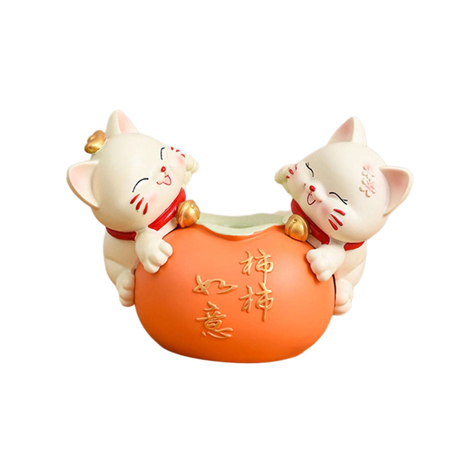Fortune Cat Statue Flower Arrangement Crafts for Bedroom Entrance Livingroom yellow