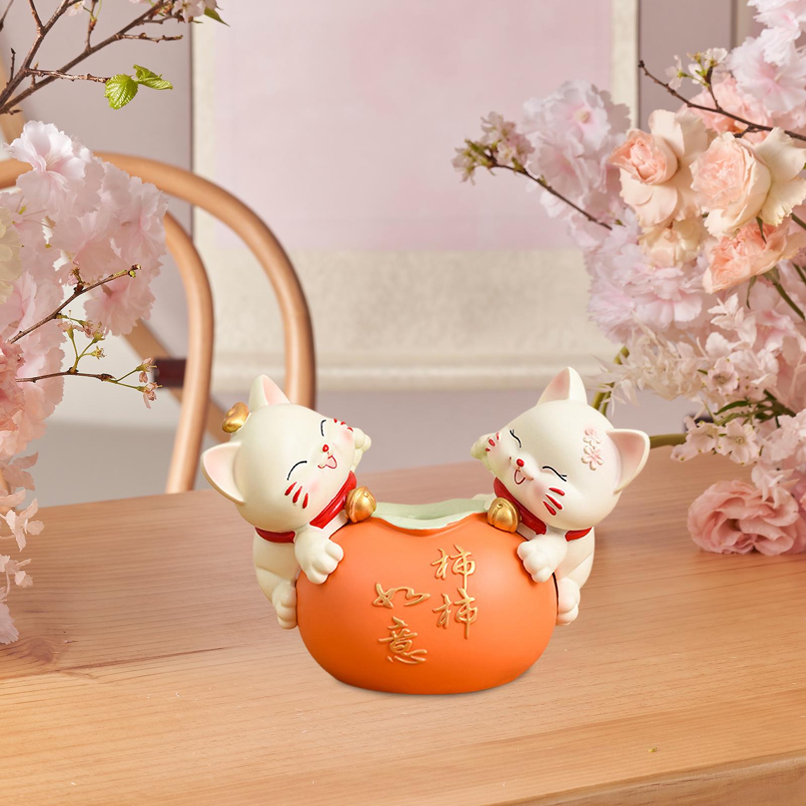 Fortune Cat Statue Flower Arrangement Crafts for Bedroom Entrance Livingroom yellow