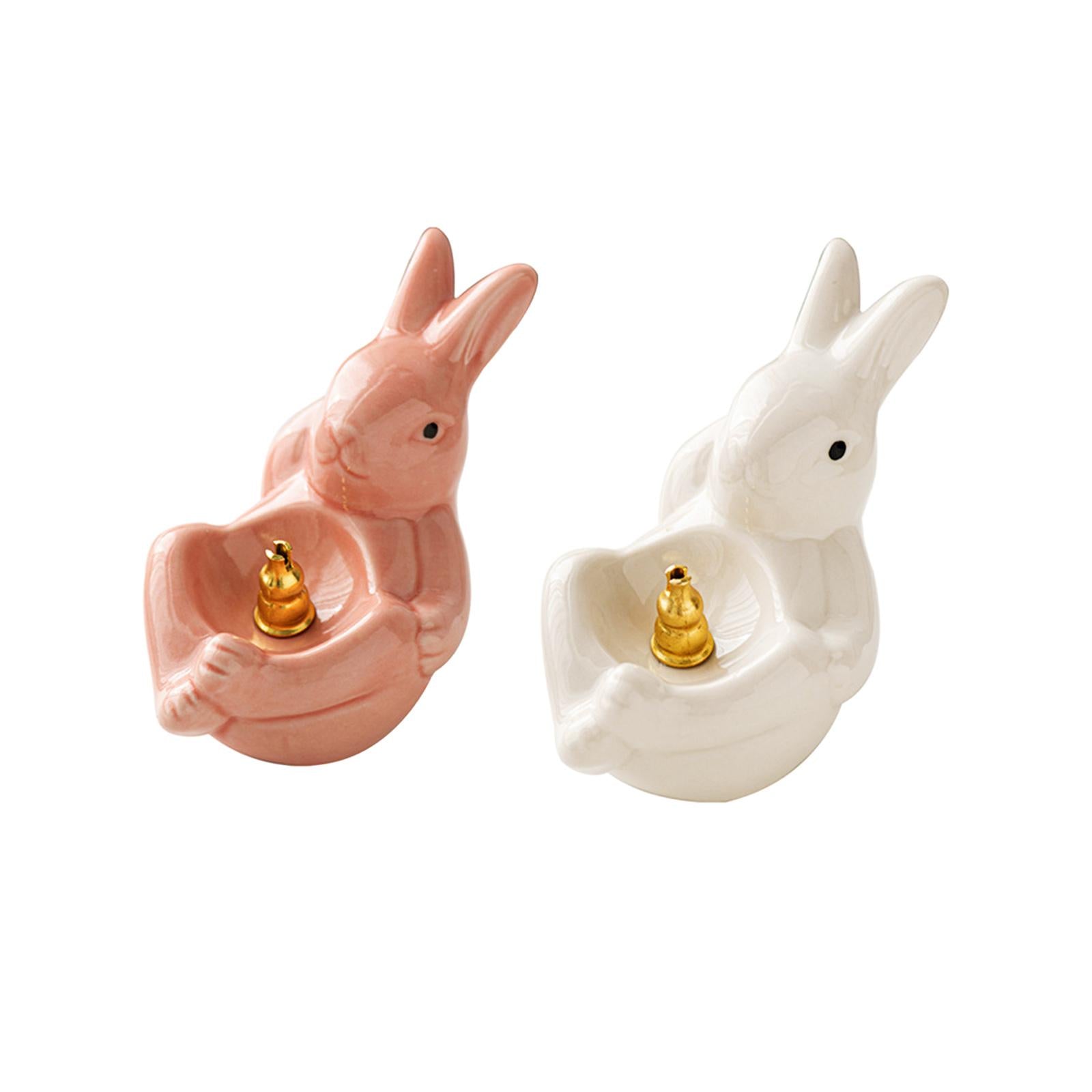 Rabbit Incense Holder Incense Burner Gift Statue for Living Room SPA Desktop Pink