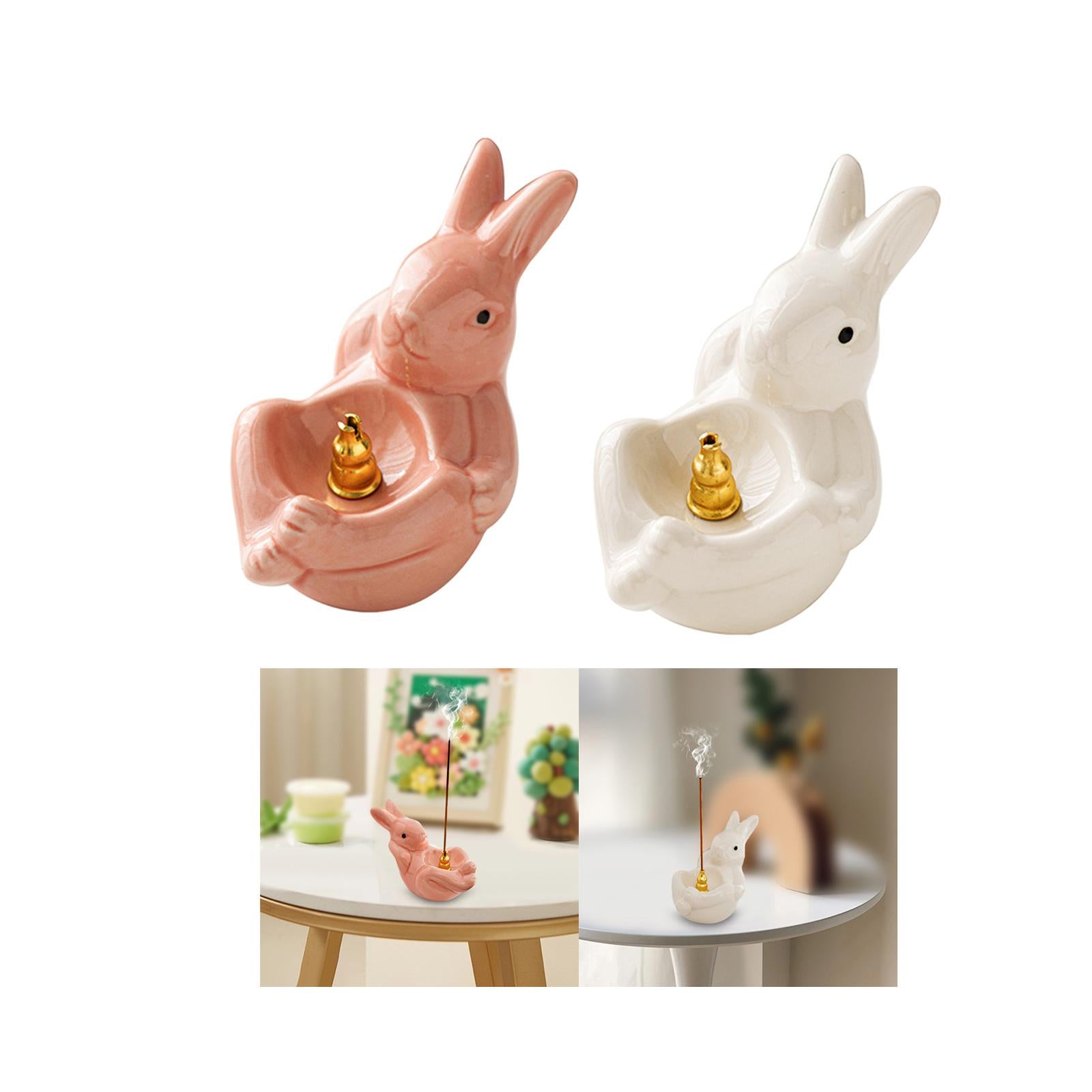 Rabbit Incense Holder Incense Burner Gift Statue for Living Room SPA Desktop Pink
