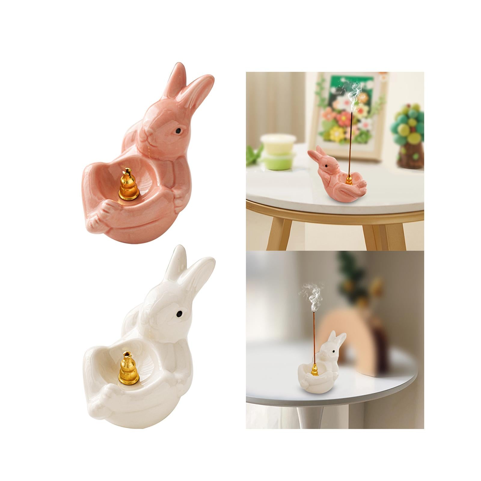 Rabbit Incense Holder Incense Burner Gift Statue for Living Room SPA Desktop Pink