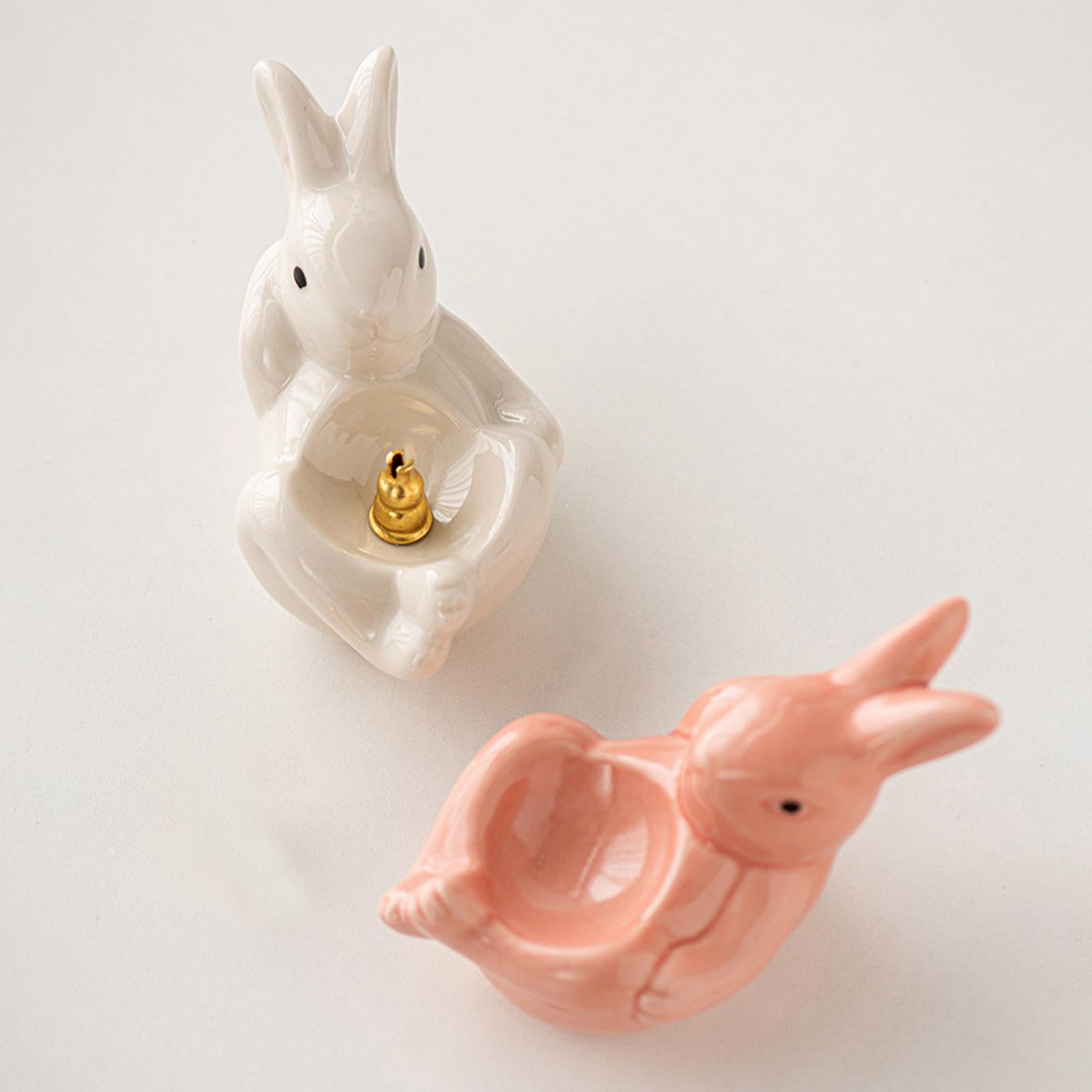 Rabbit Incense Holder Incense Burner Gift Statue for Living Room SPA Desktop Pink