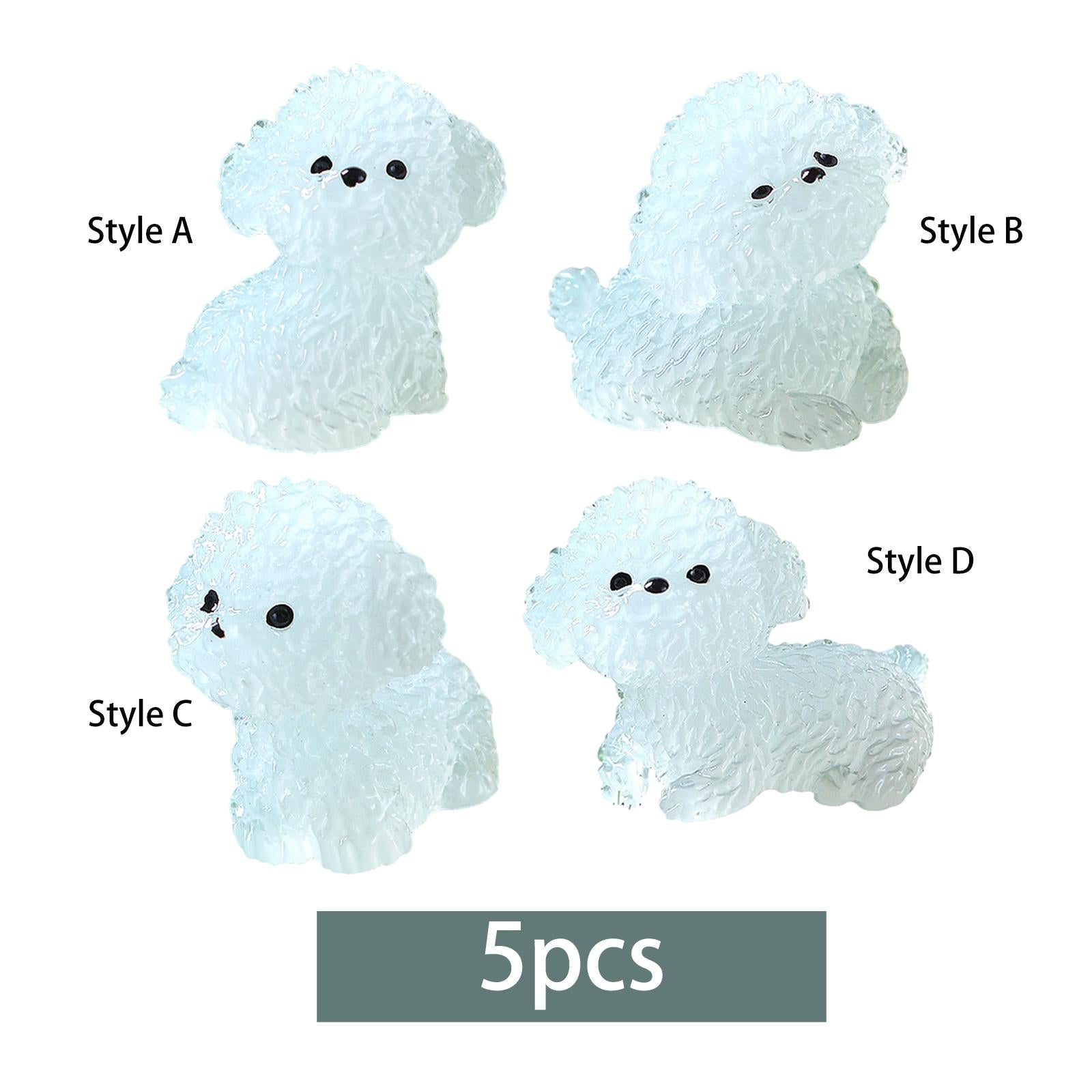 5 Pieces Luminous Mini Dog Figurines Puppy Statue for Garden Micro Landscape Style A