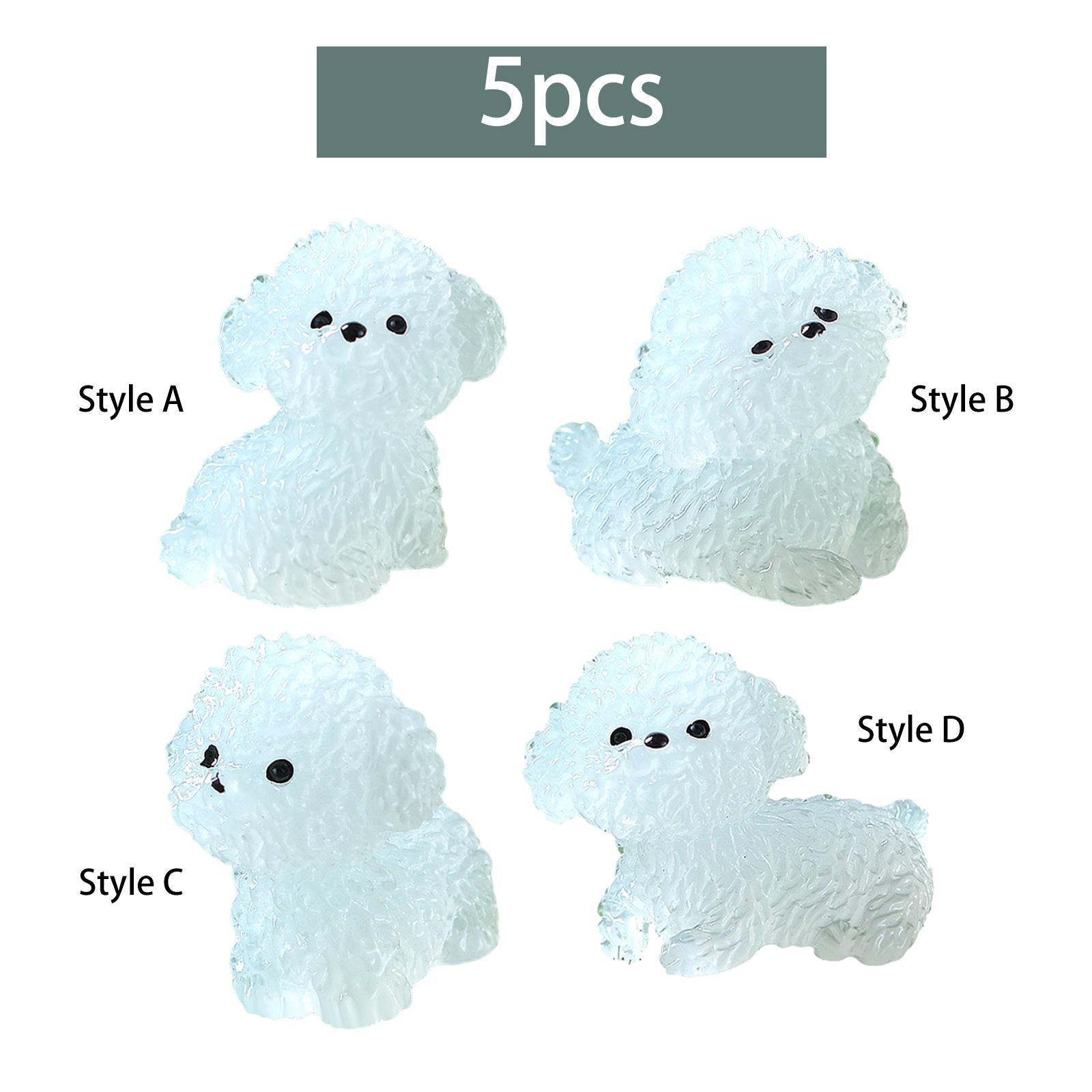 5 Pieces Luminous Mini Dog Figurines Puppy Statue for Garden Micro Landscape Style A