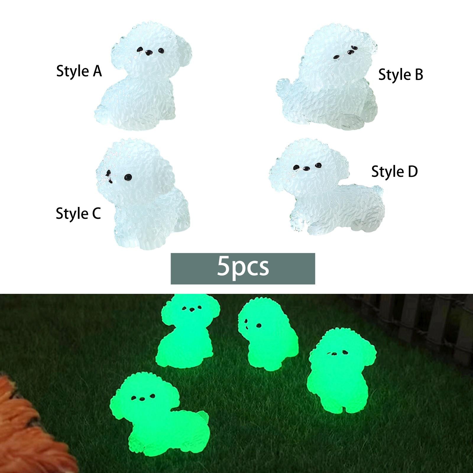 5 Pieces Luminous Mini Dog Figurines Puppy Statue for Garden Micro Landscape Style A