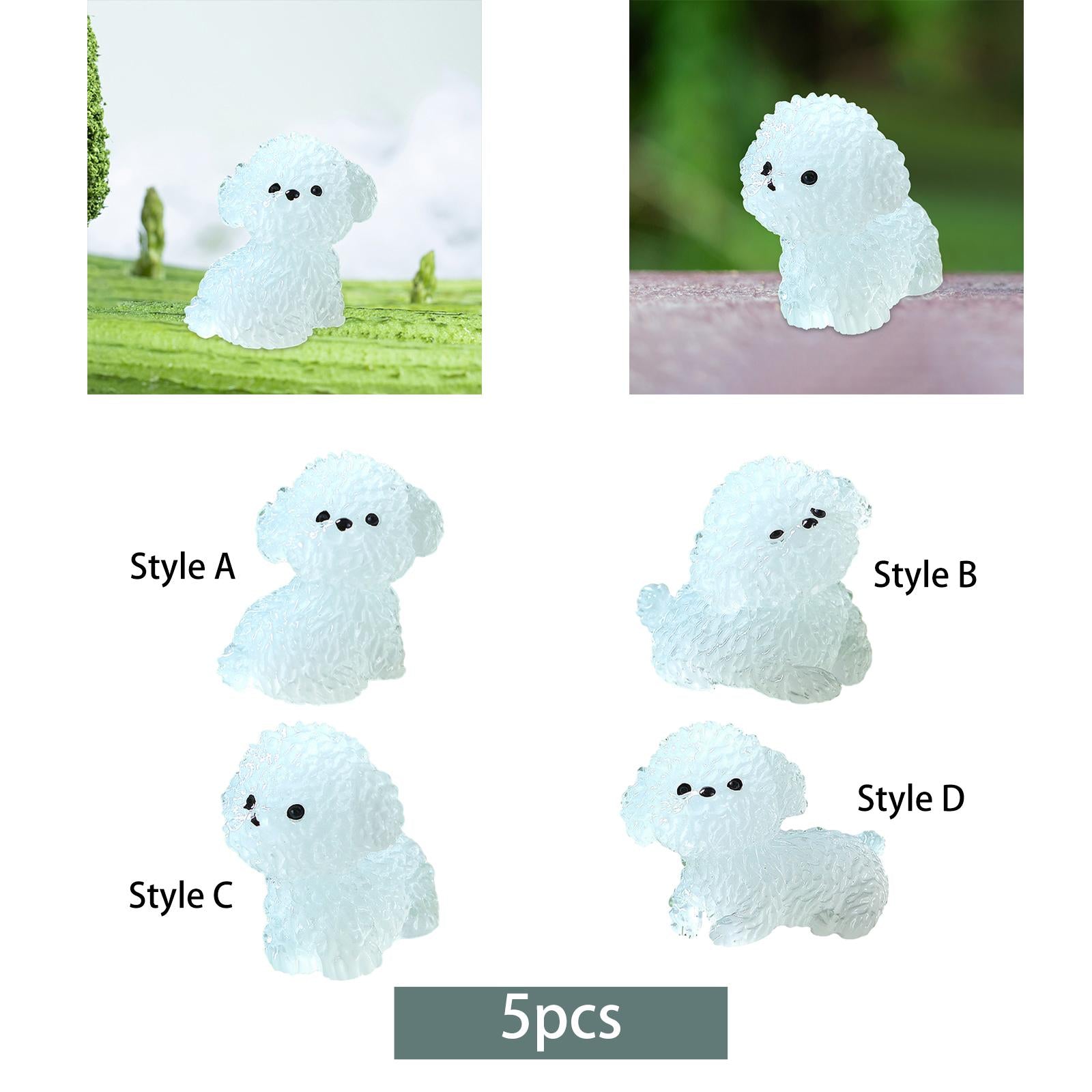 5 Pieces Luminous Mini Dog Figurines Puppy Statue for Garden Micro Landscape Style A