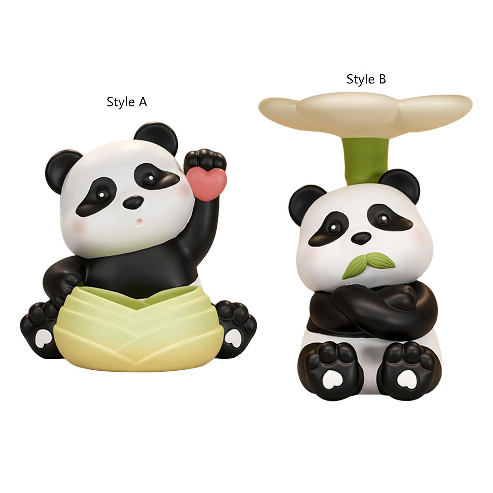 Panda Figurine Desk Storage Tray Art Craft Ornament for Living Room Entrance Style A