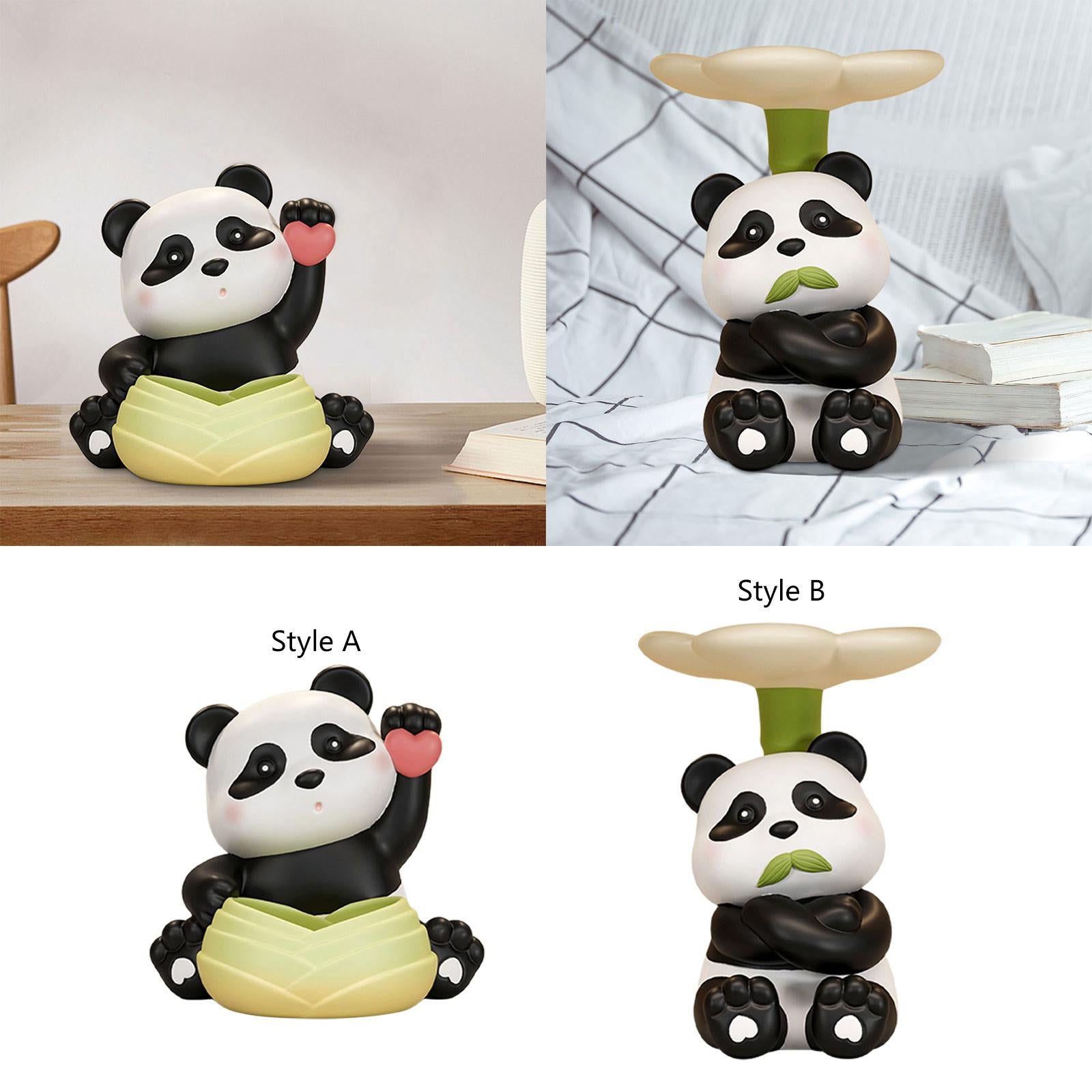 Panda Figurine Desk Storage Tray Art Craft Ornament for Living Room Entrance Style A