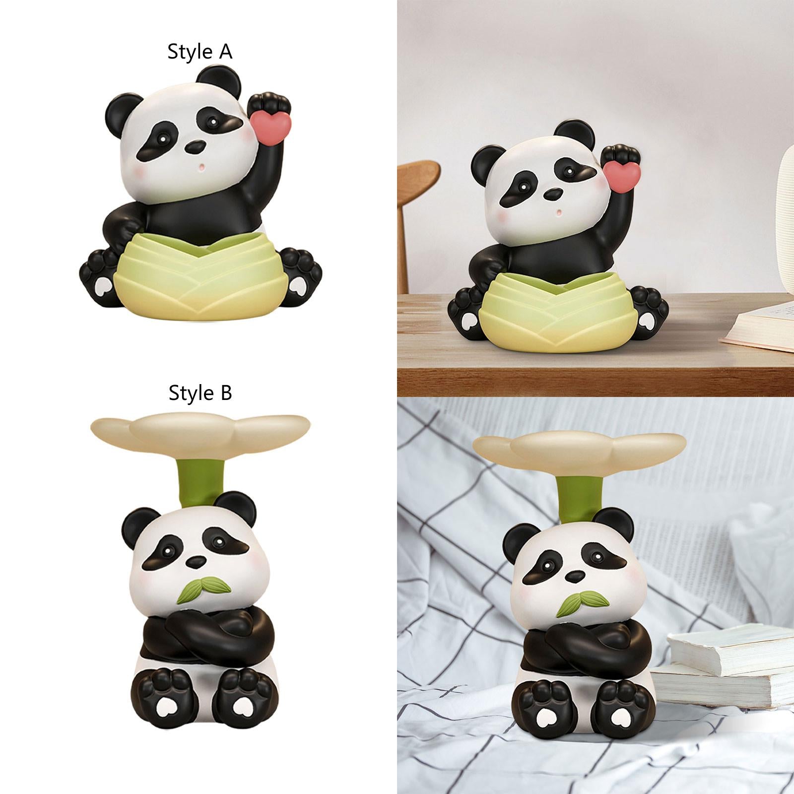 Panda Figurine Desk Storage Tray Art Craft Ornament for Living Room Entrance Style A