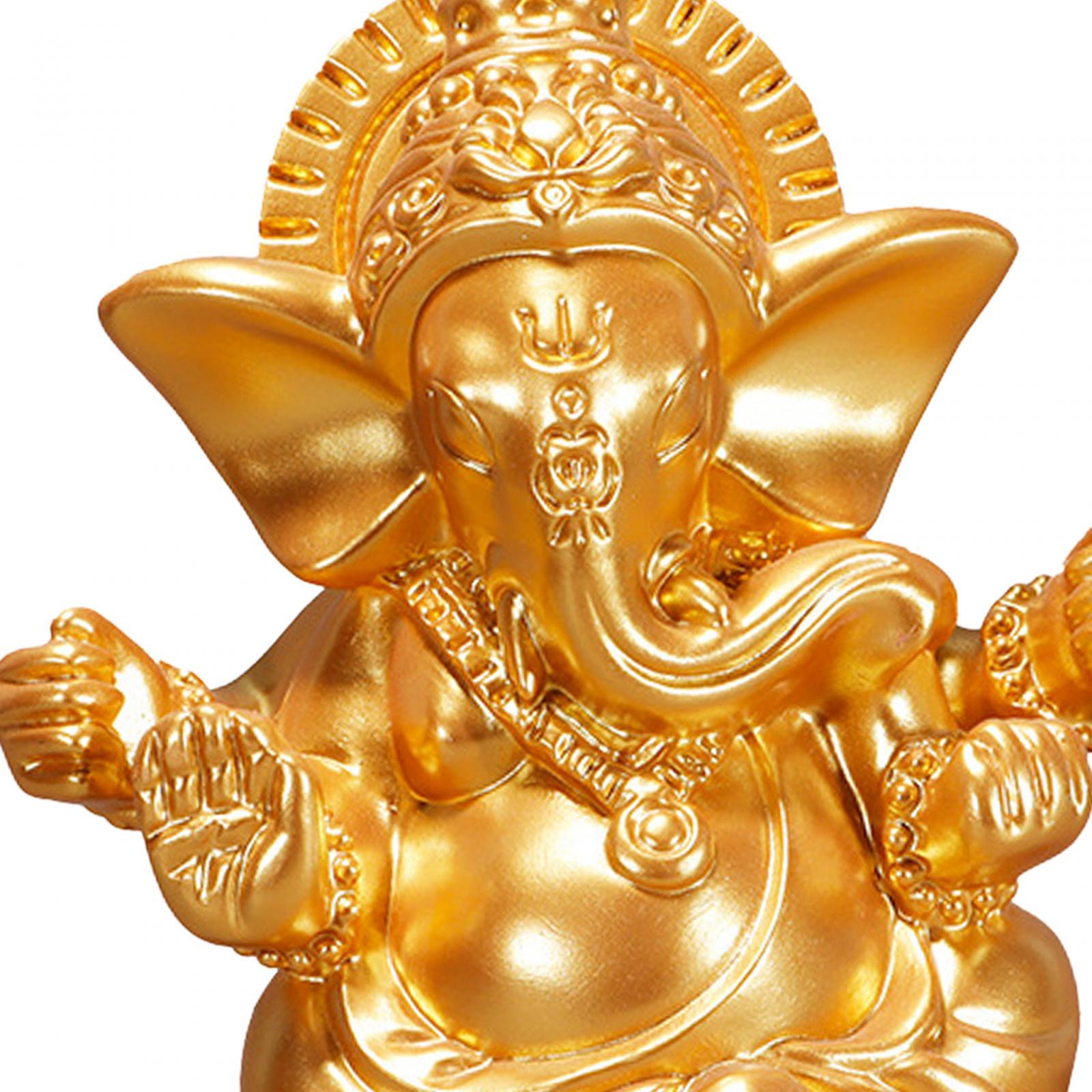 God Ganesh Resin Figurines Elephant Buddha Sculpture Buddhism Ganesha Statue Gold 5.1x4.2x5.1cm