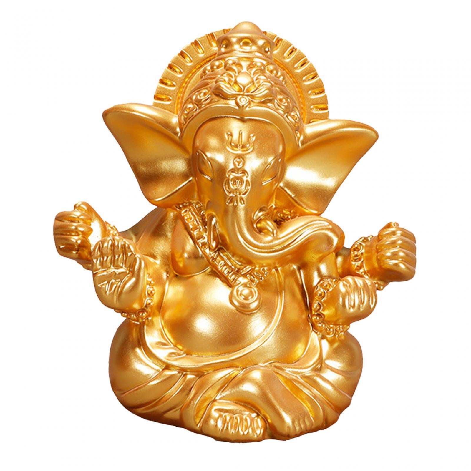 God Ganesh Resin Figurines Elephant Buddha Sculpture Buddhism Ganesha Statue Gold 5.1x4.2x5.1cm