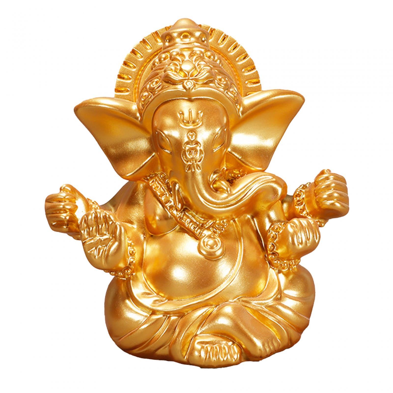 God Ganesh Resin Figurines Elephant Buddha Sculpture Buddhism Ganesha Statue Gold 5.1x4.2x5.1cm