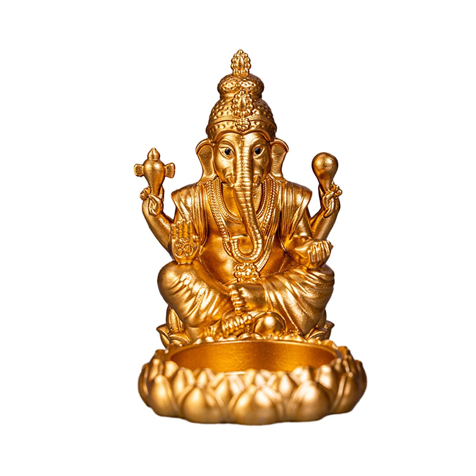 Resin Elephant Ganesha Statue Votive Candle Holder Handmade for Fairy Garden