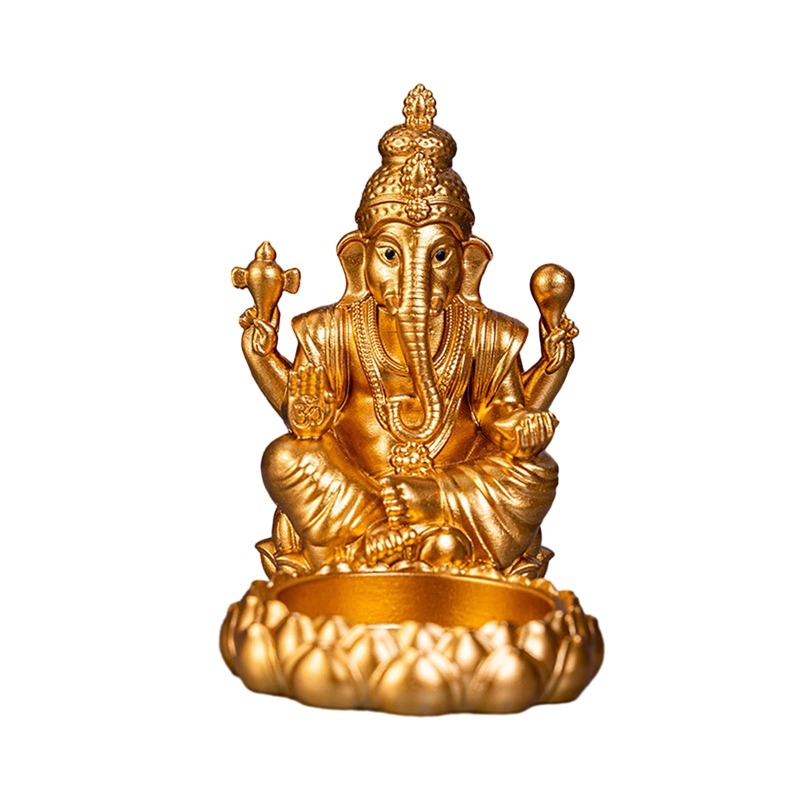 Resin Elephant Ganesha Statue Votive Candle Holder Handmade for Fairy Garden